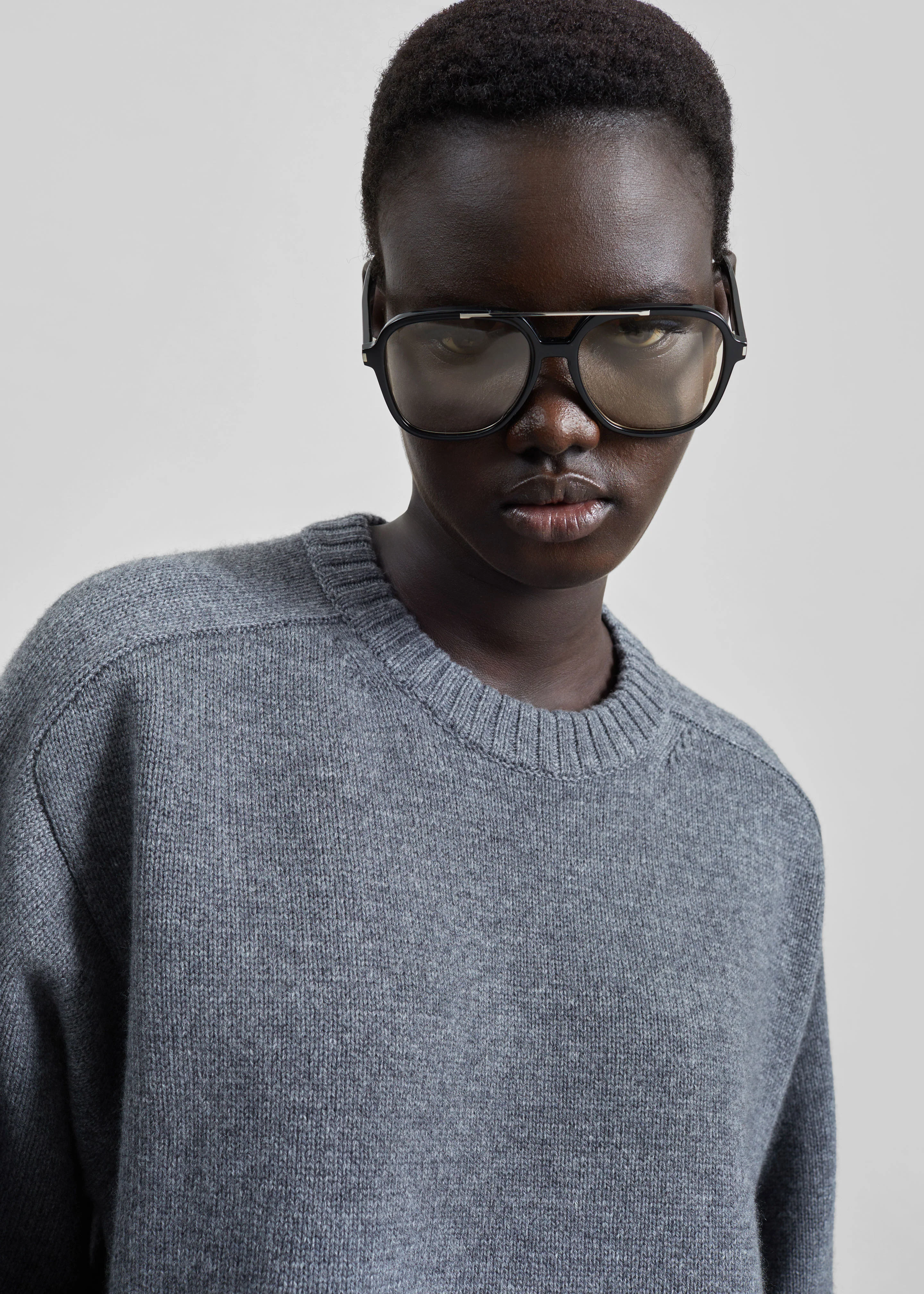 Loulou de Saison Safi LDS Cashmere Blend Sweater - Anthracite Melange - Image 3