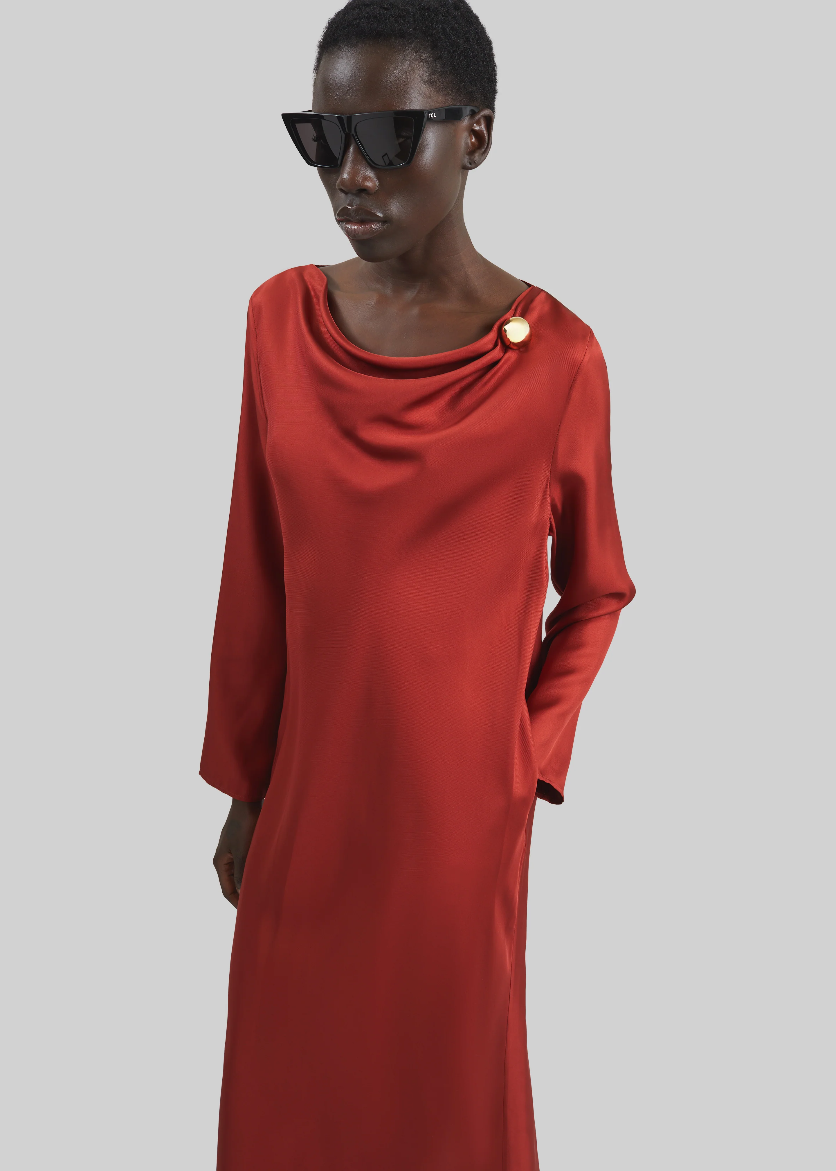 Loulou de Saison Zoya Silk Twill Dress - Red - Image 2