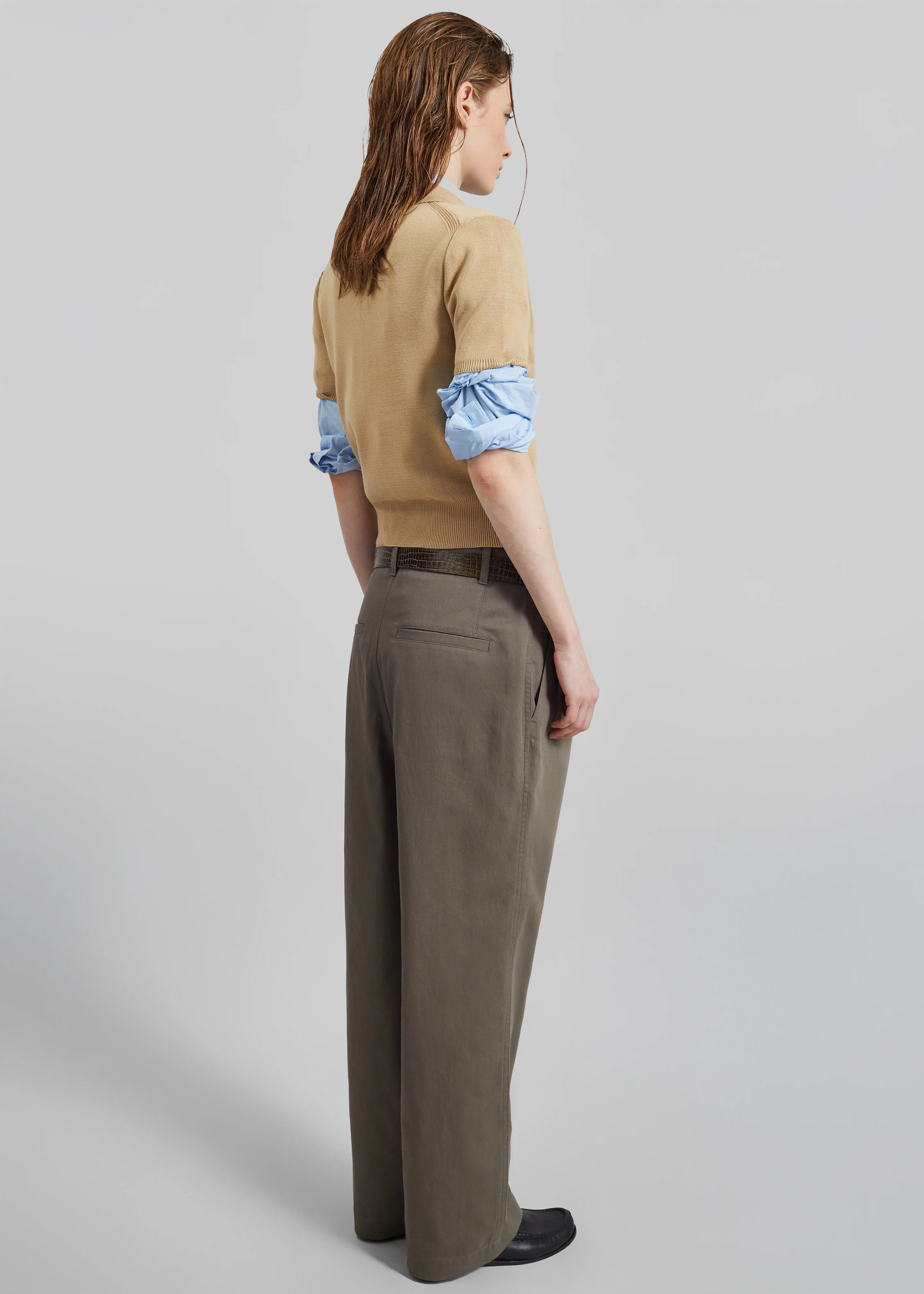 Low Classic Drawstring Washed Cotton Pants - Khaki - Image 5