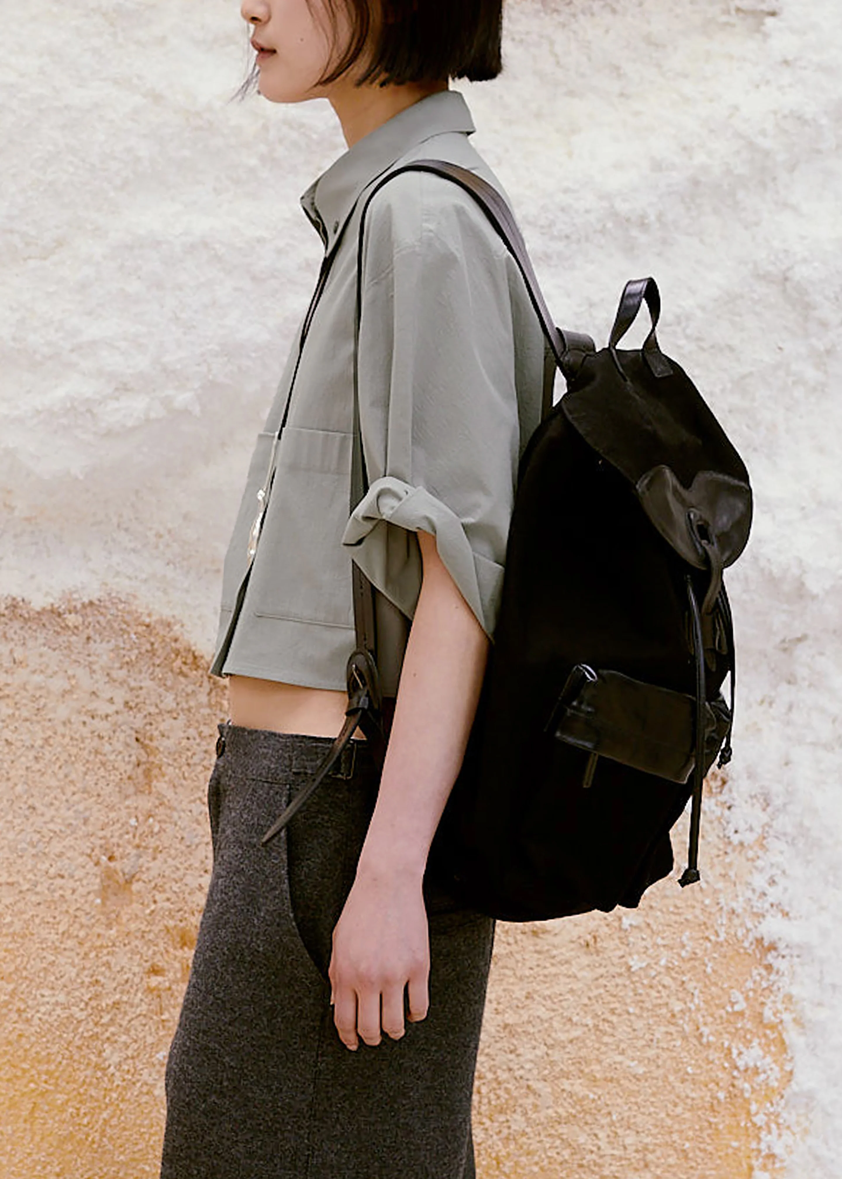 Low Classic Half Sleeve Cropped Shirt - Khaki Grey - Image 2