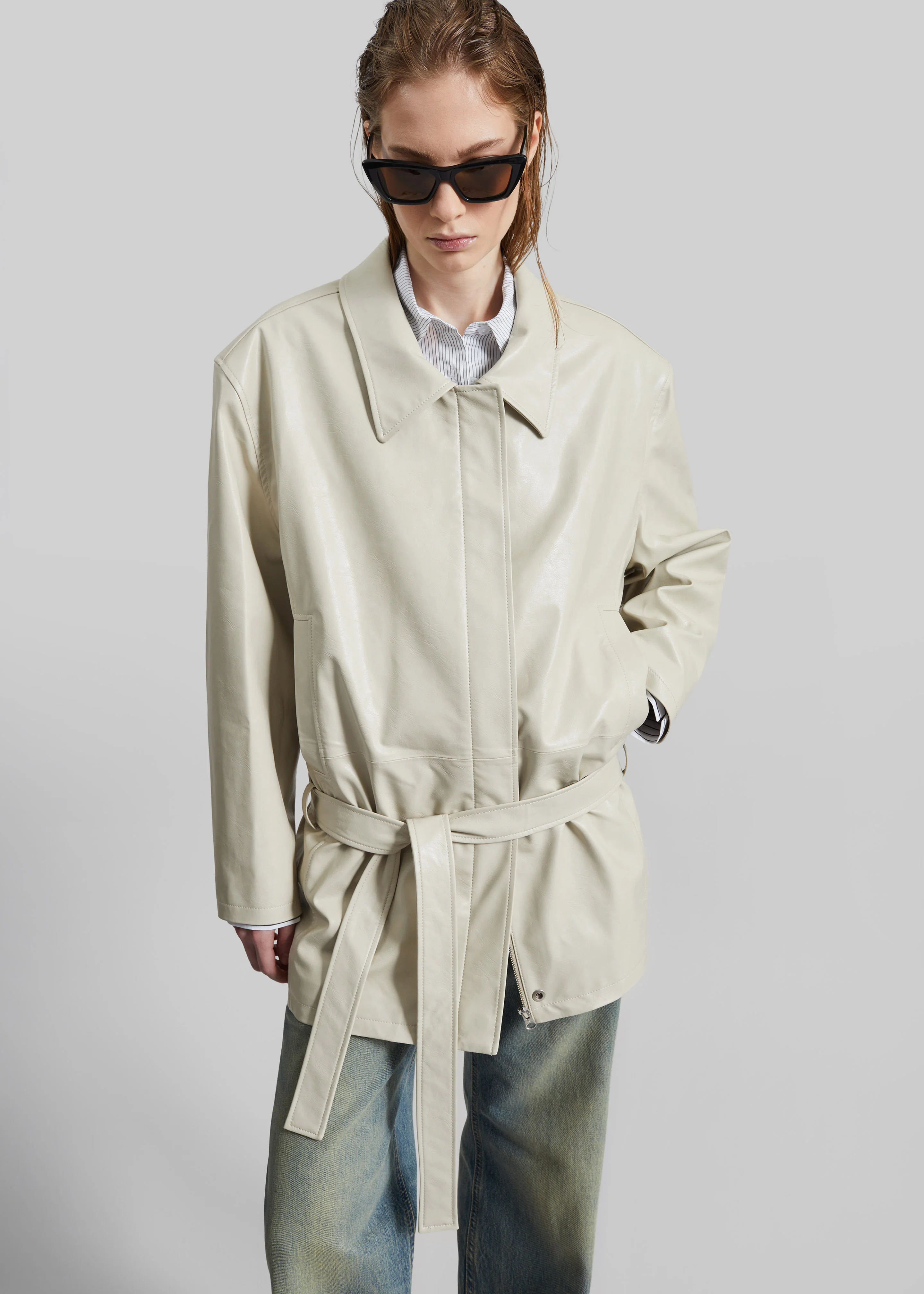 Low Classic Low Waist Artificial Leather Jacket - Beige - Image 4