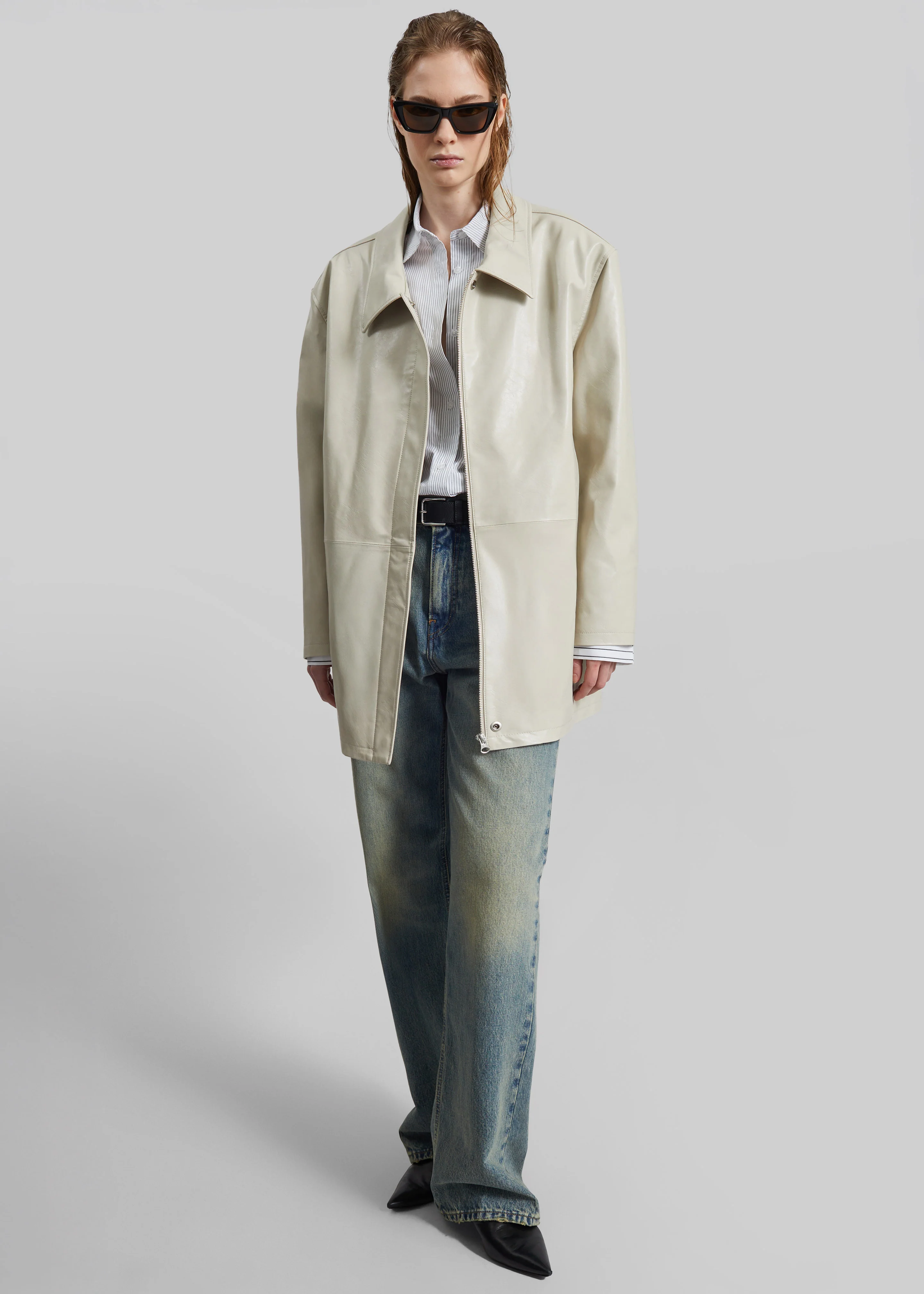 Low Classic Low Waist Artificial Leather Jacket - Beige - Image 6