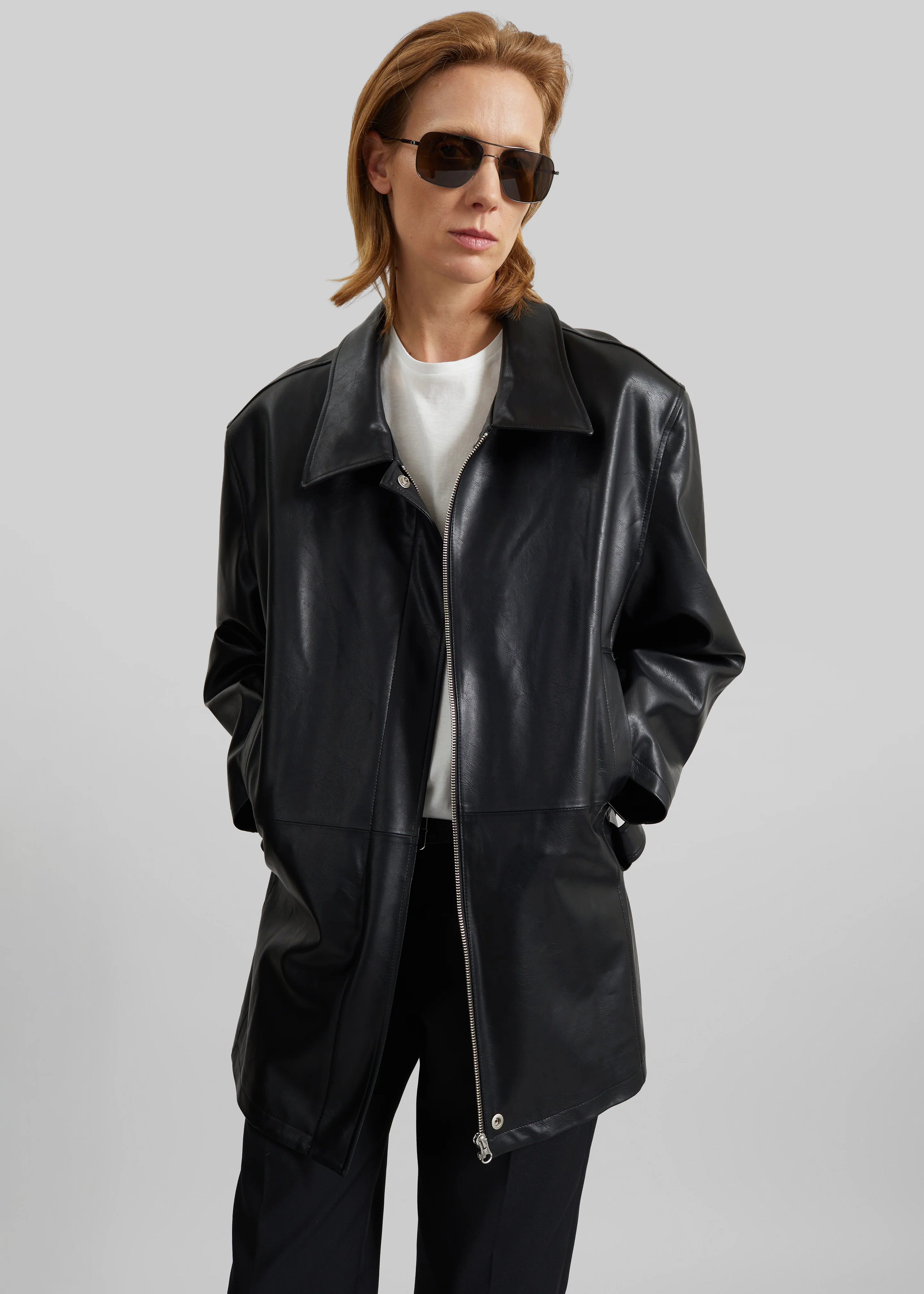 Low Classic Low Waist Artificial Leather Jacket - Black