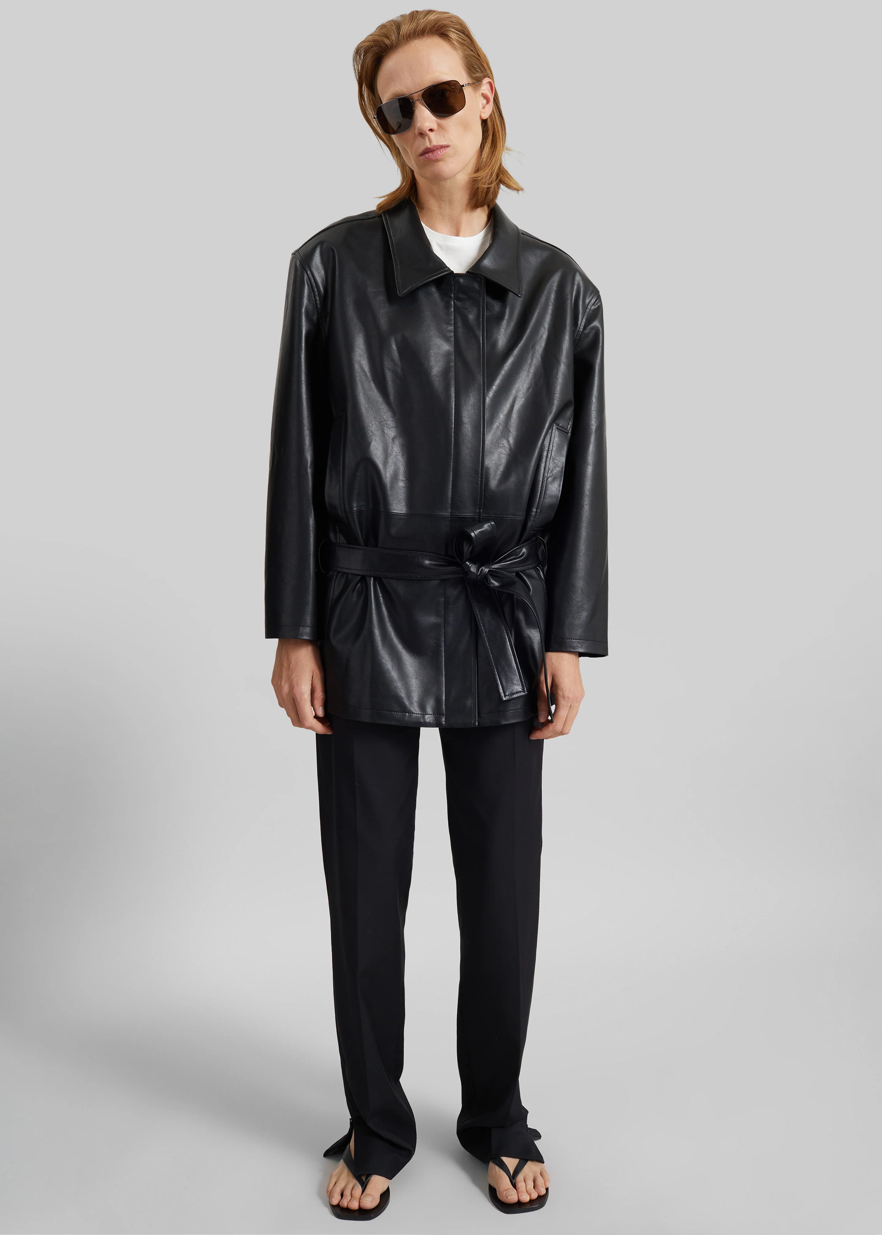 Low Classic Low Waist Artificial Leather Jacket - Black - Image 2