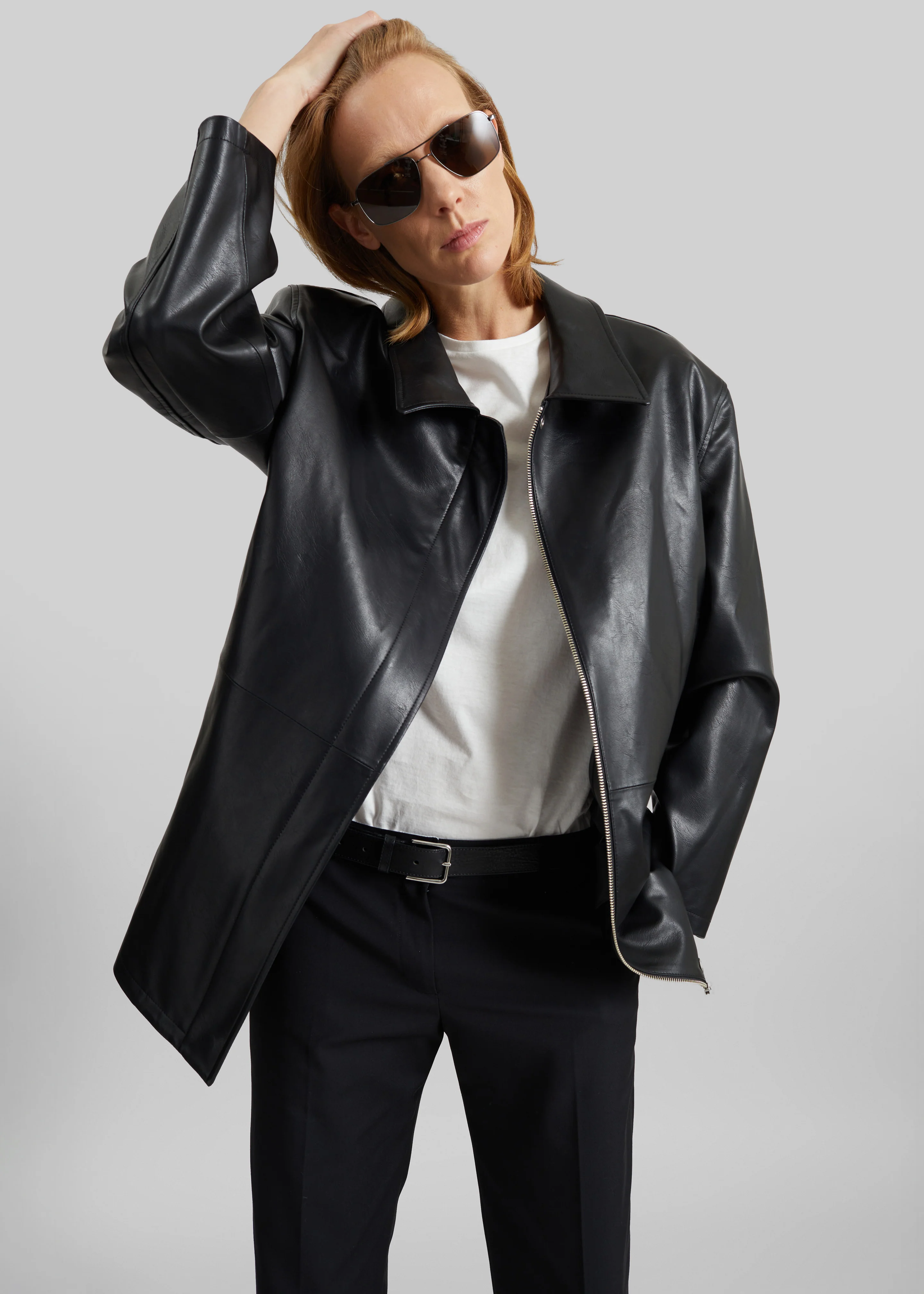 Low Classic Low Waist Artificial Leather Jacket - Black - Image 3