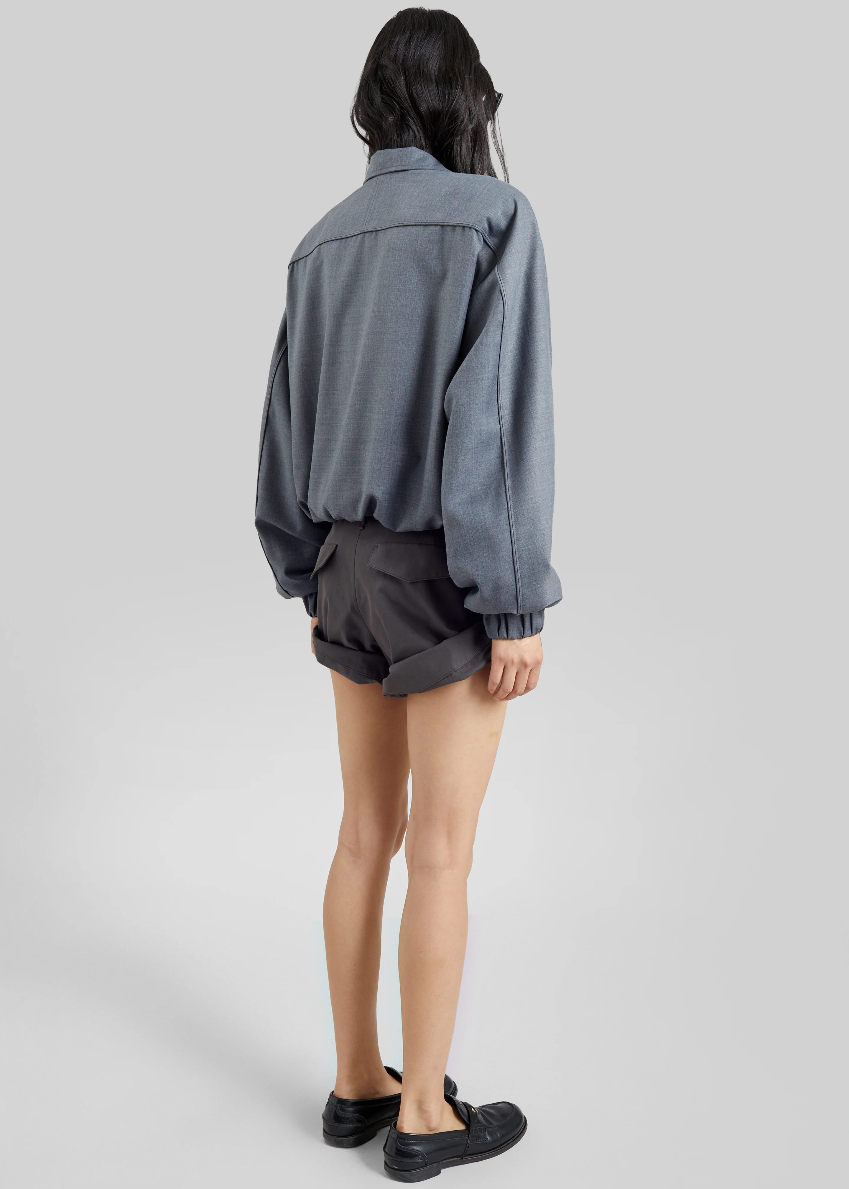 Low Classic Tuck Point Turn-Up Shorts - Charcoal - Image 7