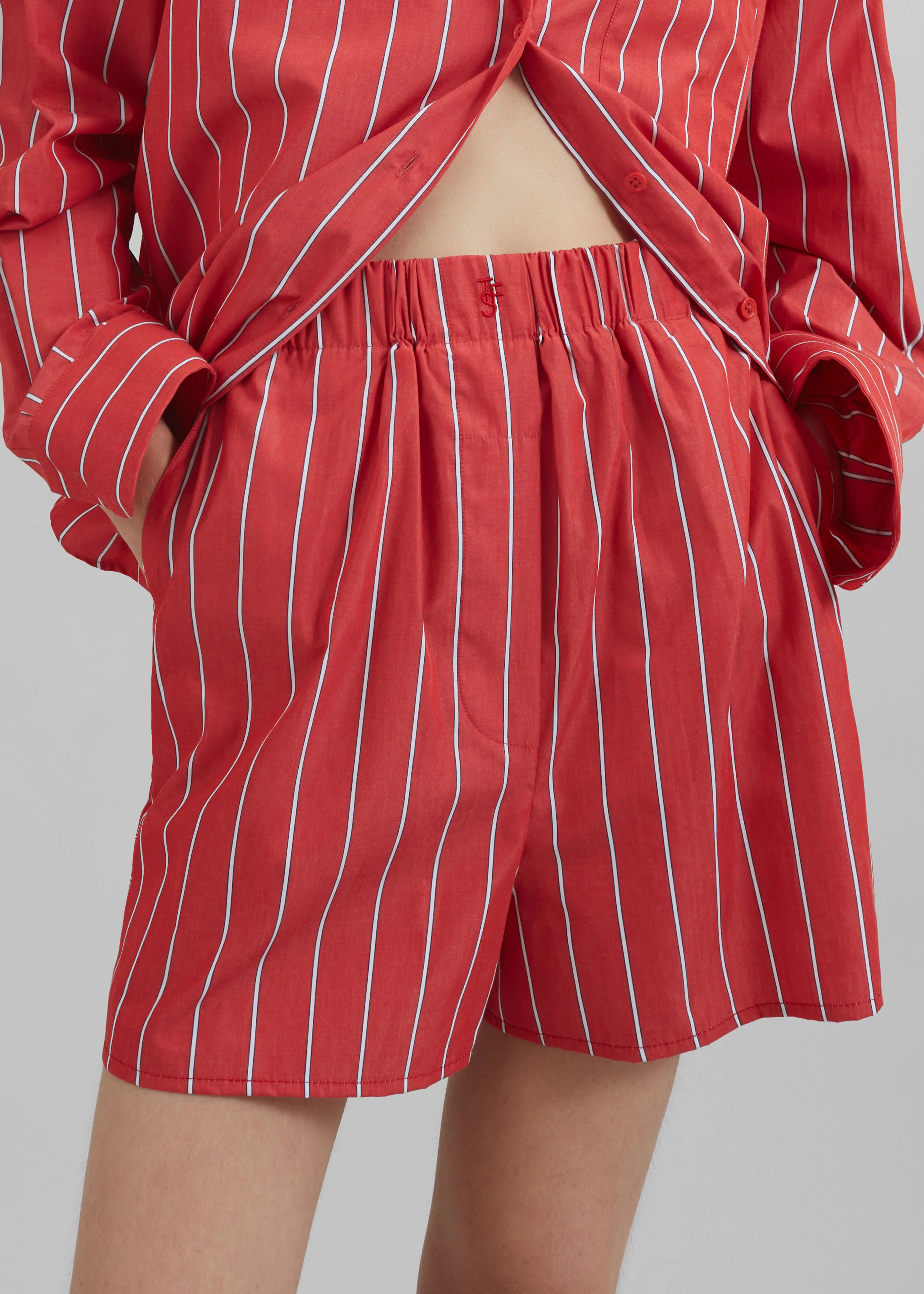 Lui Striped Cotton Boxer Shorts - Red/White Stripe - Image 7