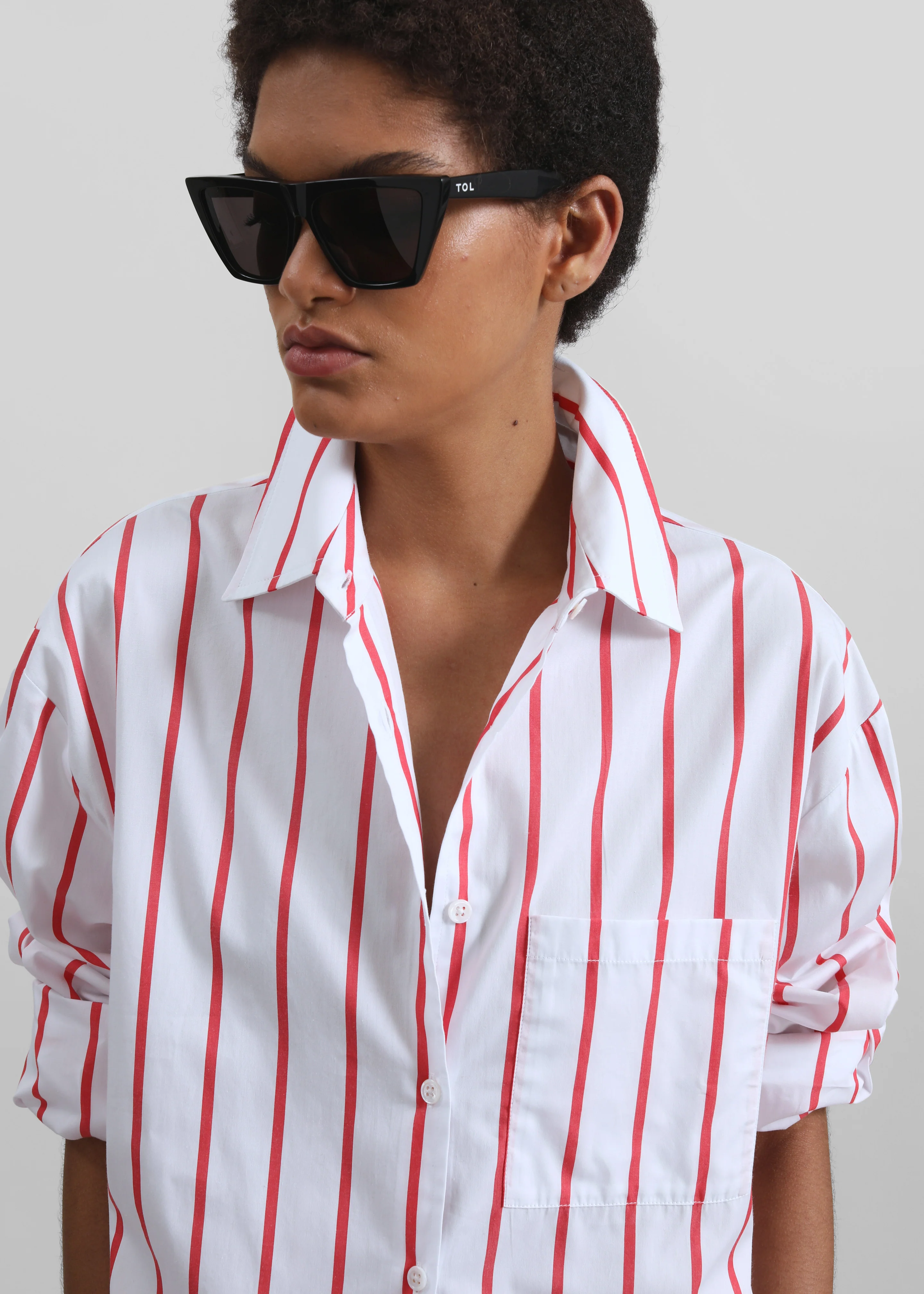 Lui Striped Cotton Shirt - White/Red Stripe - Image 4