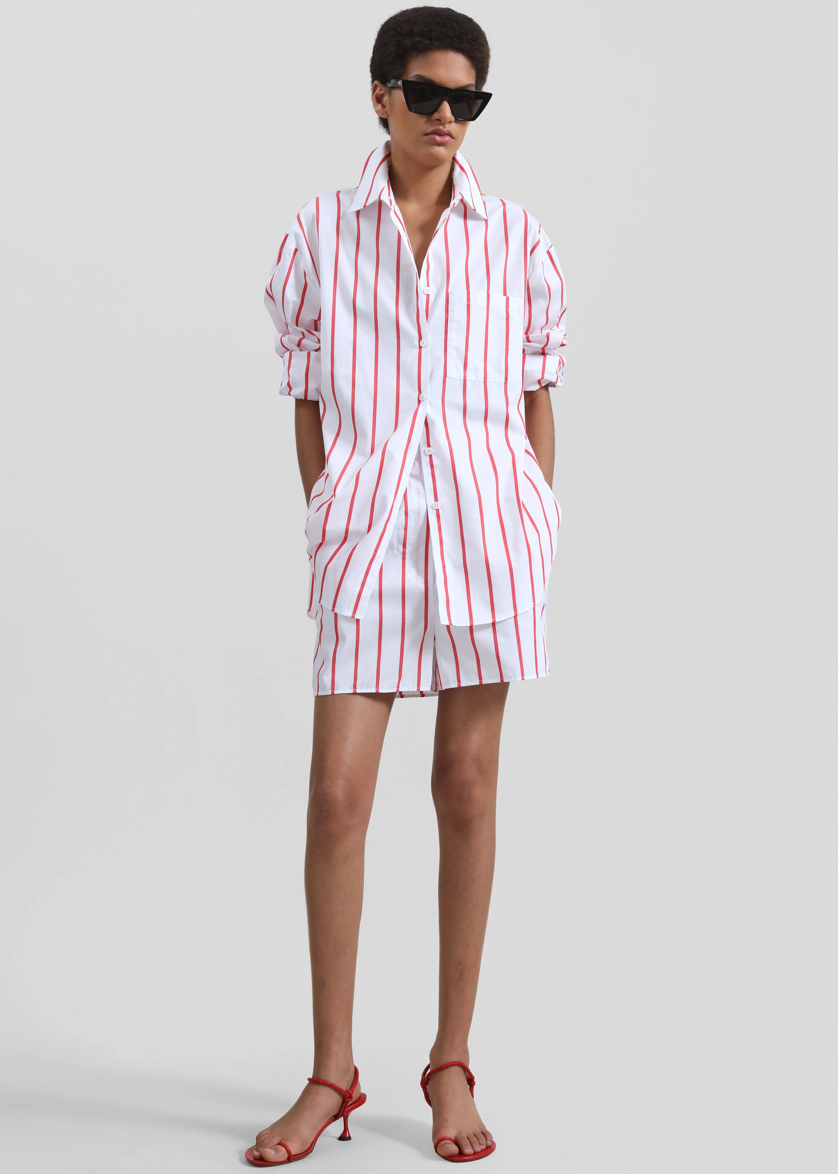Lui Striped Cotton Shirt - White/Red Stripe - Image 5