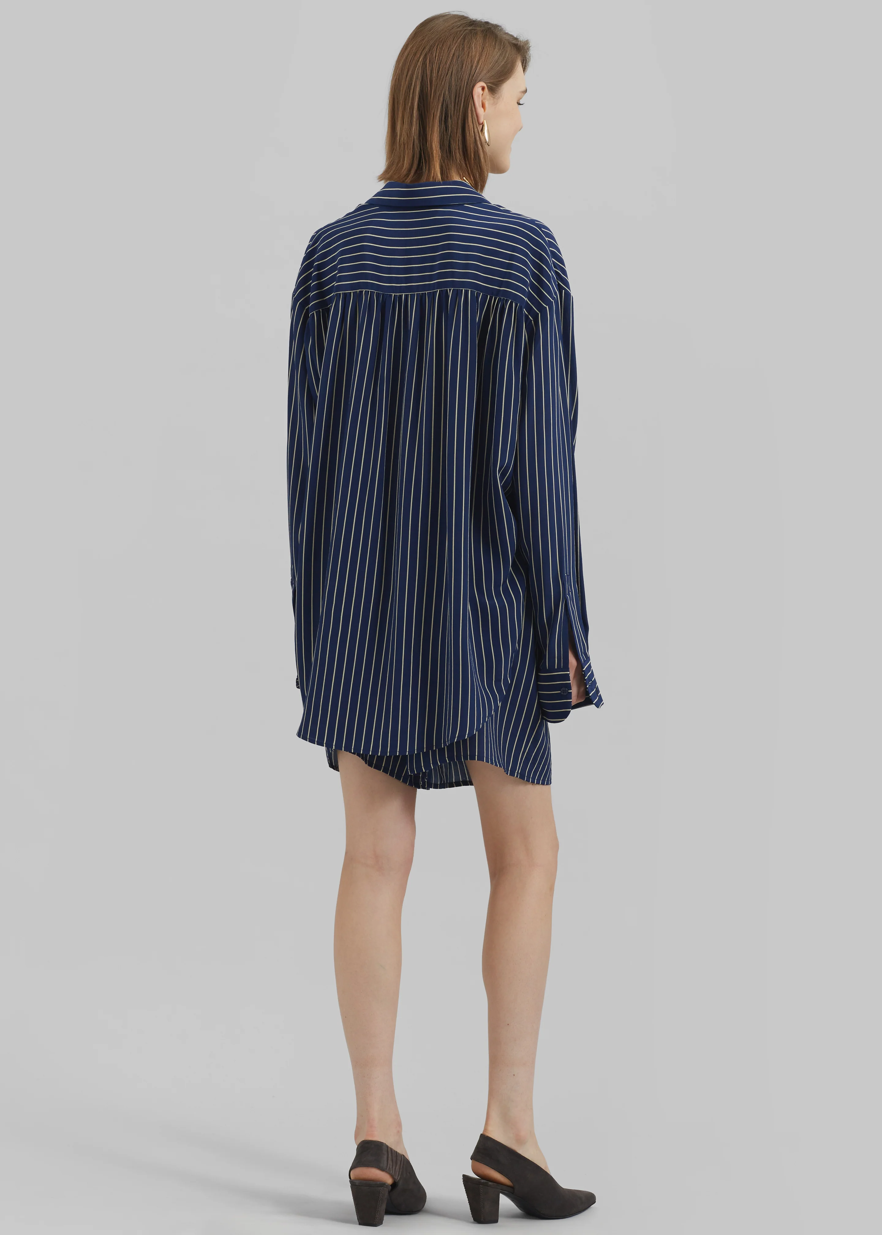 Lui Striped Shirt - Navy/Beige Pinstripe - Image 11