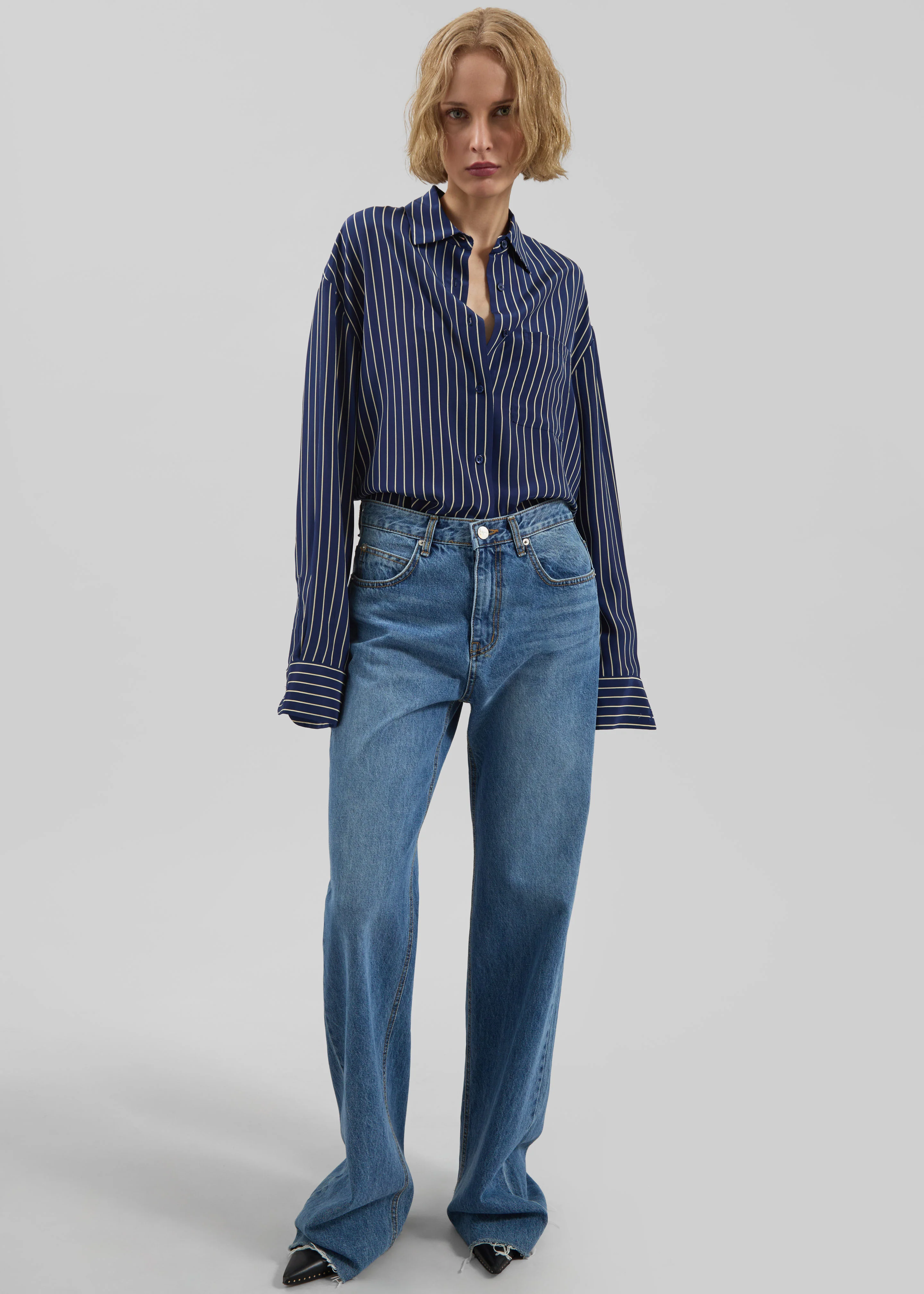 Lui Striped Shirt - Navy/Beige Pinstripe - Image 2