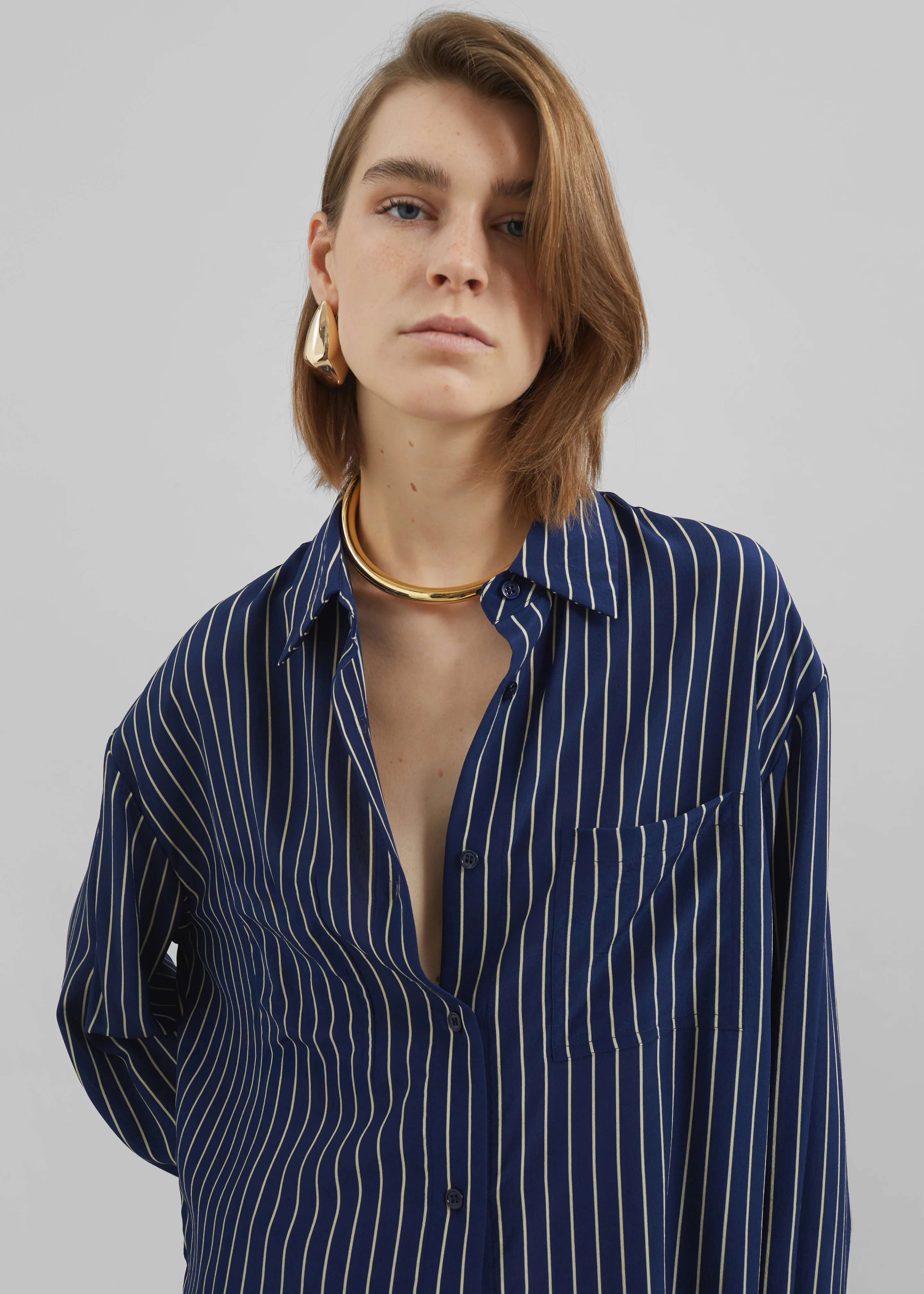 Lui Striped Shirt - Navy/Beige Pinstripe - Image 5