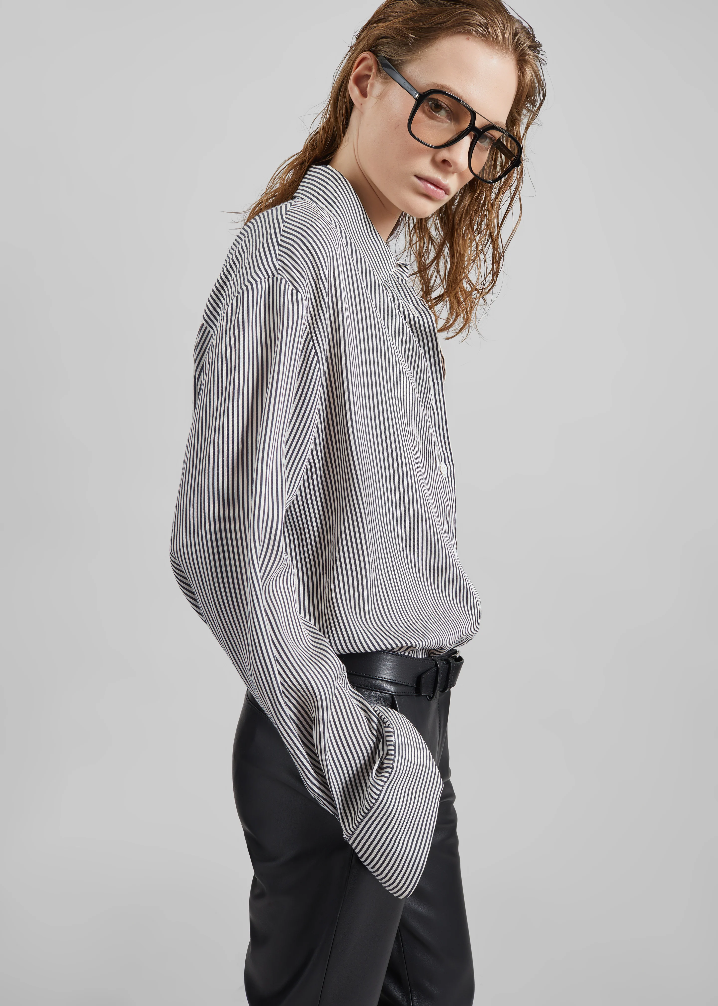 Lui Striped Silk Shirt - Black/White Stripe - Image 2
