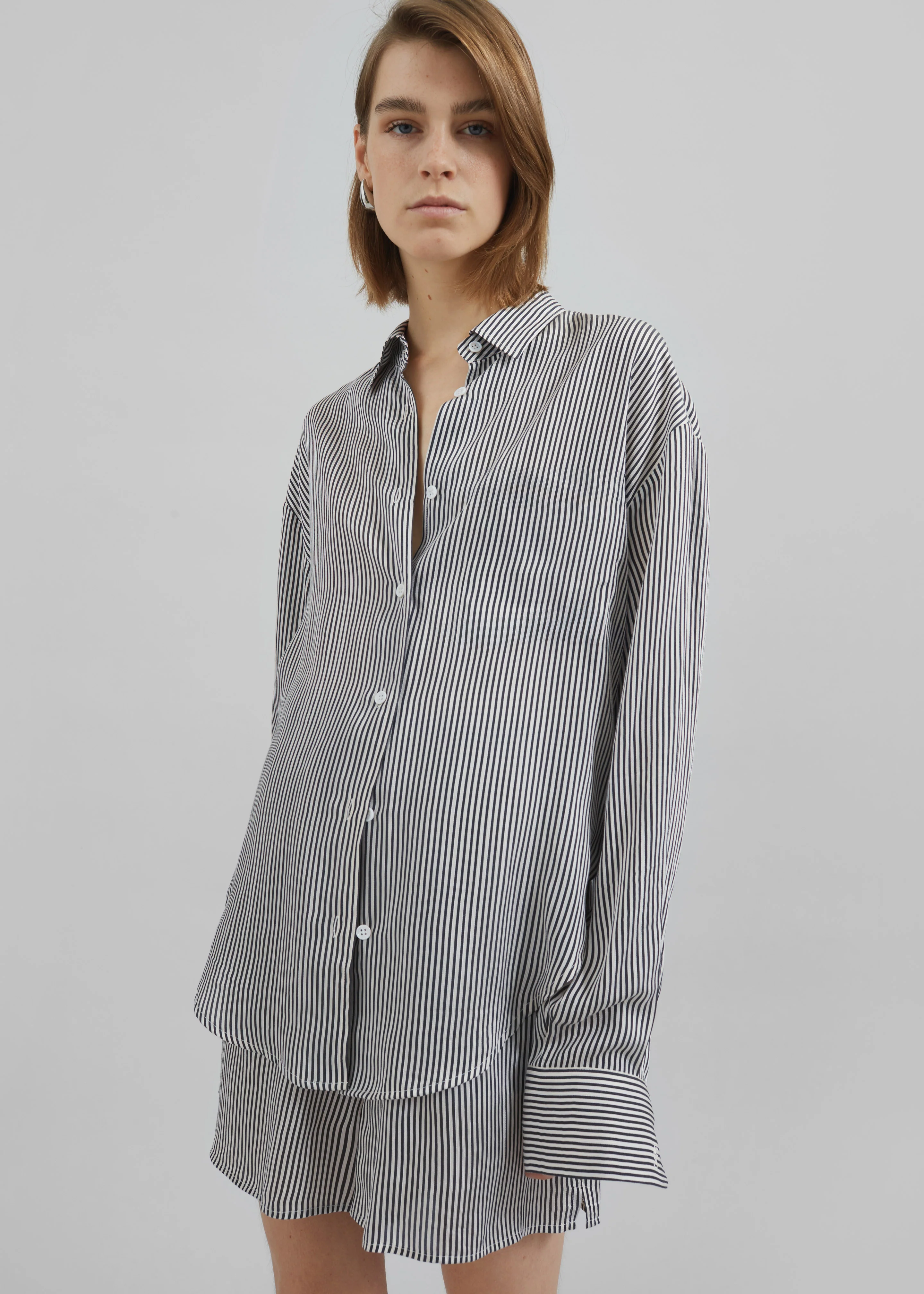 Lui Striped Silk Shirt - Black/White Stripe - Image 3