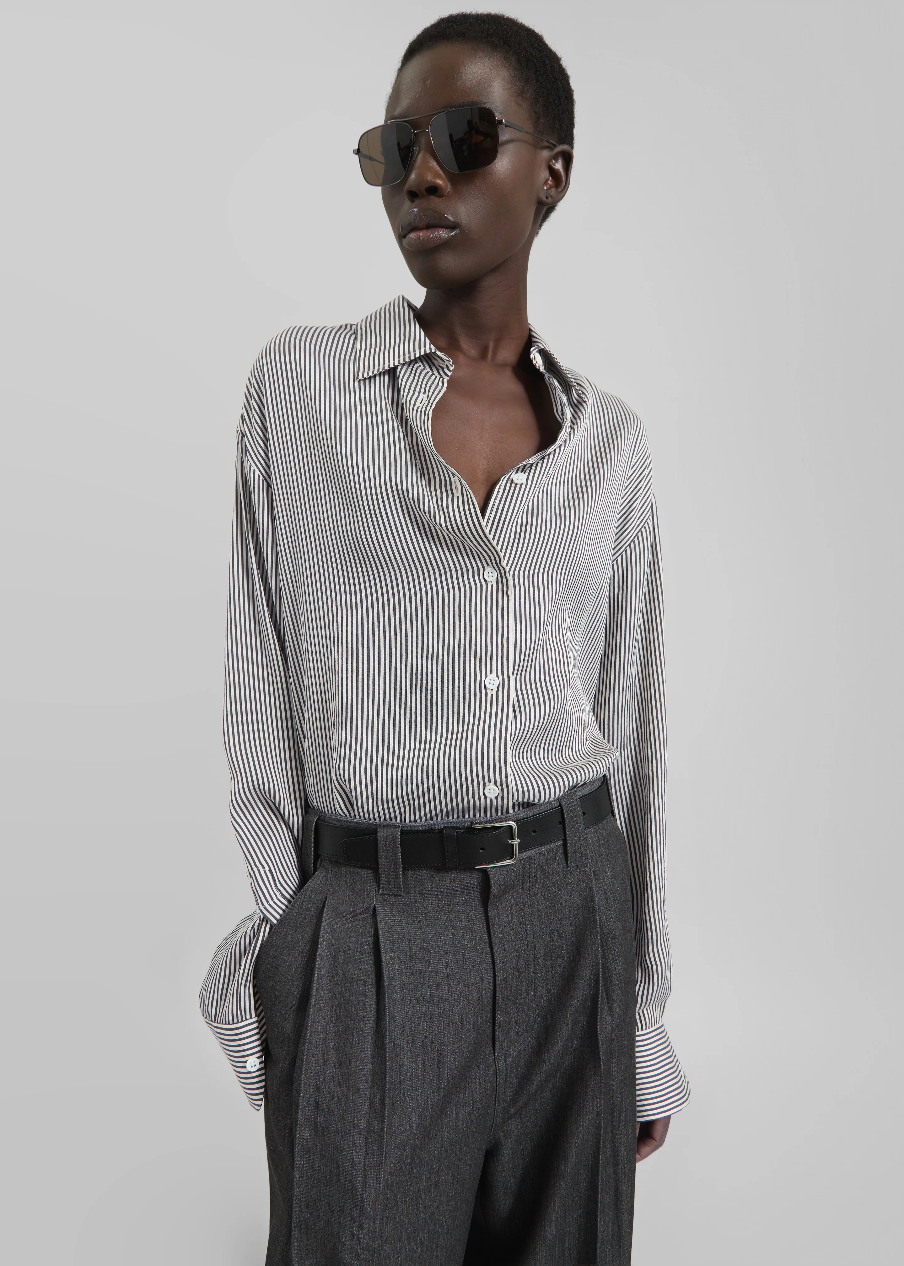 Lui Striped Silk Shirt - Black/White Stripe - Image 4
