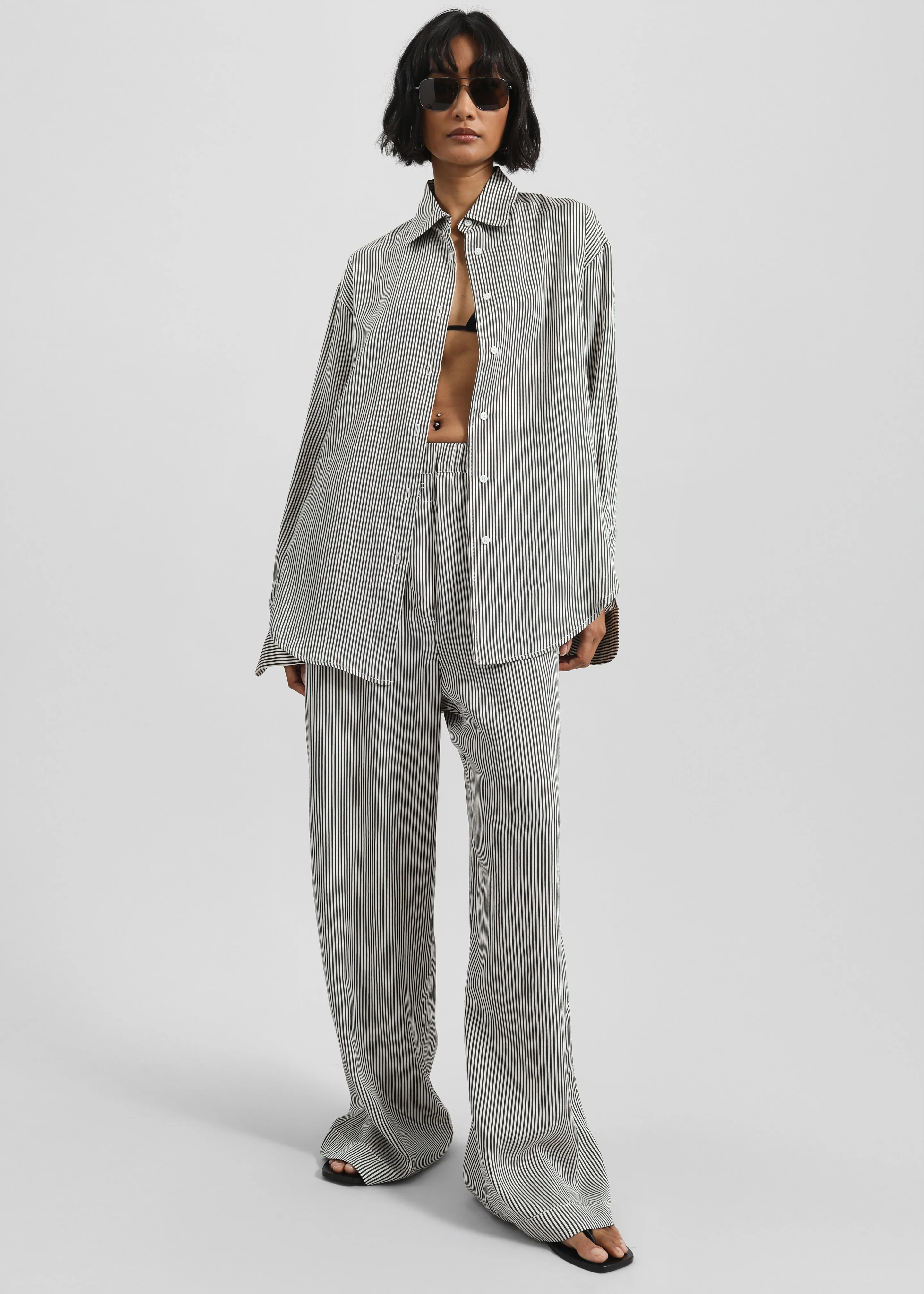 Lui Striped Silk Shirt - Black/White Stripe - Image 6
