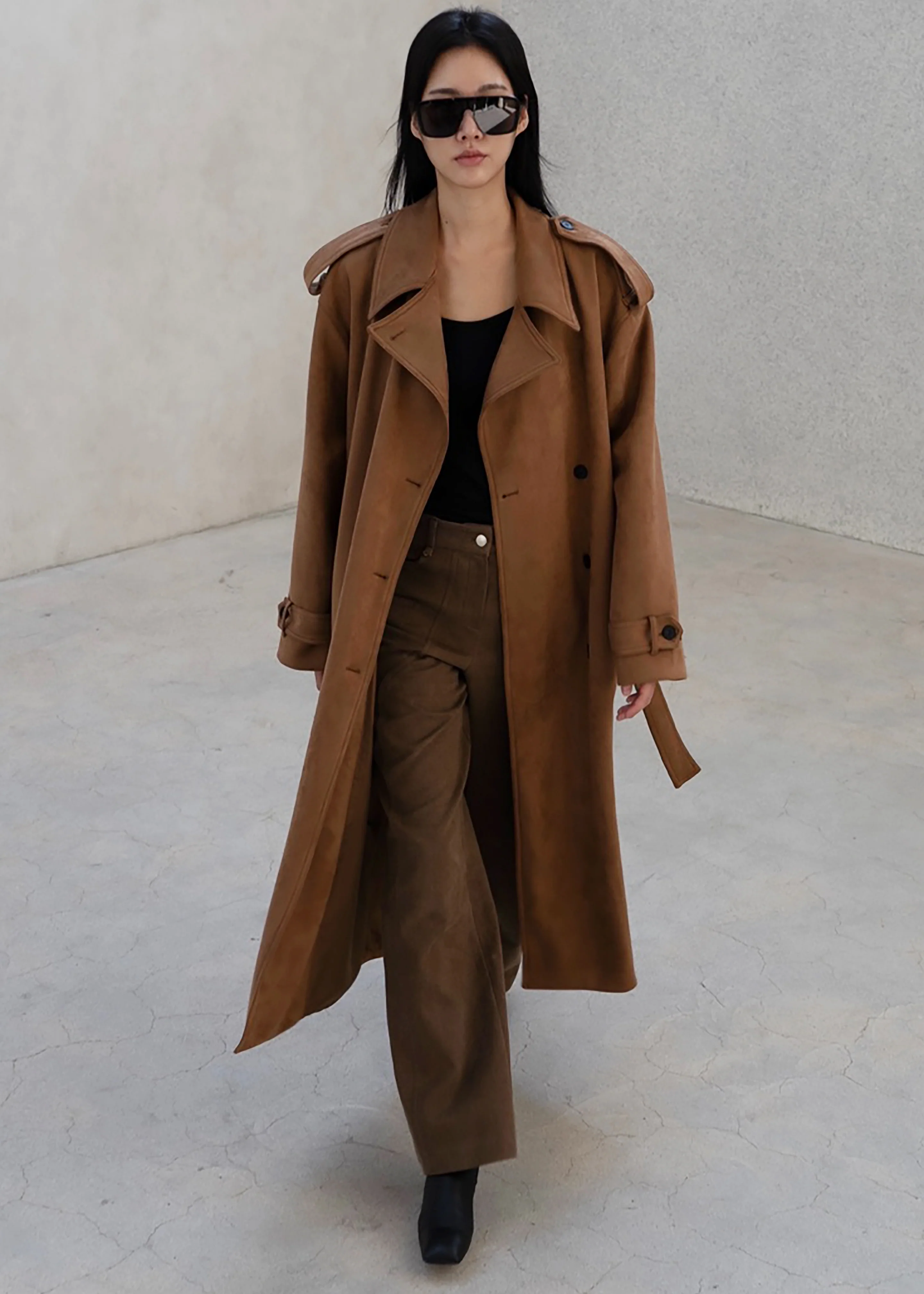 Lulea Faux Suede Trench Coat - Camel - Image 3