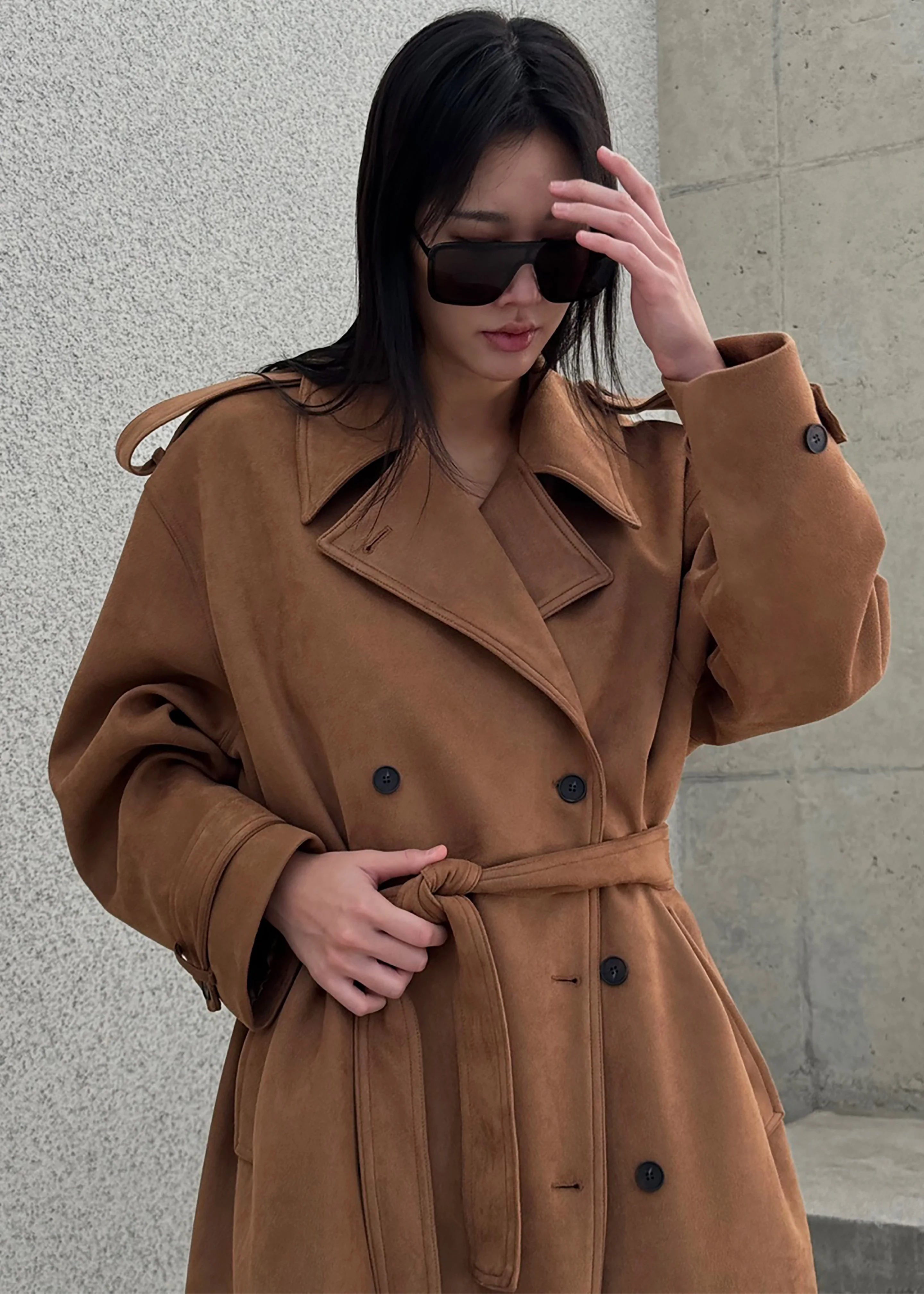 Lulea Faux Suede Trench Coat - Camel - Image 4