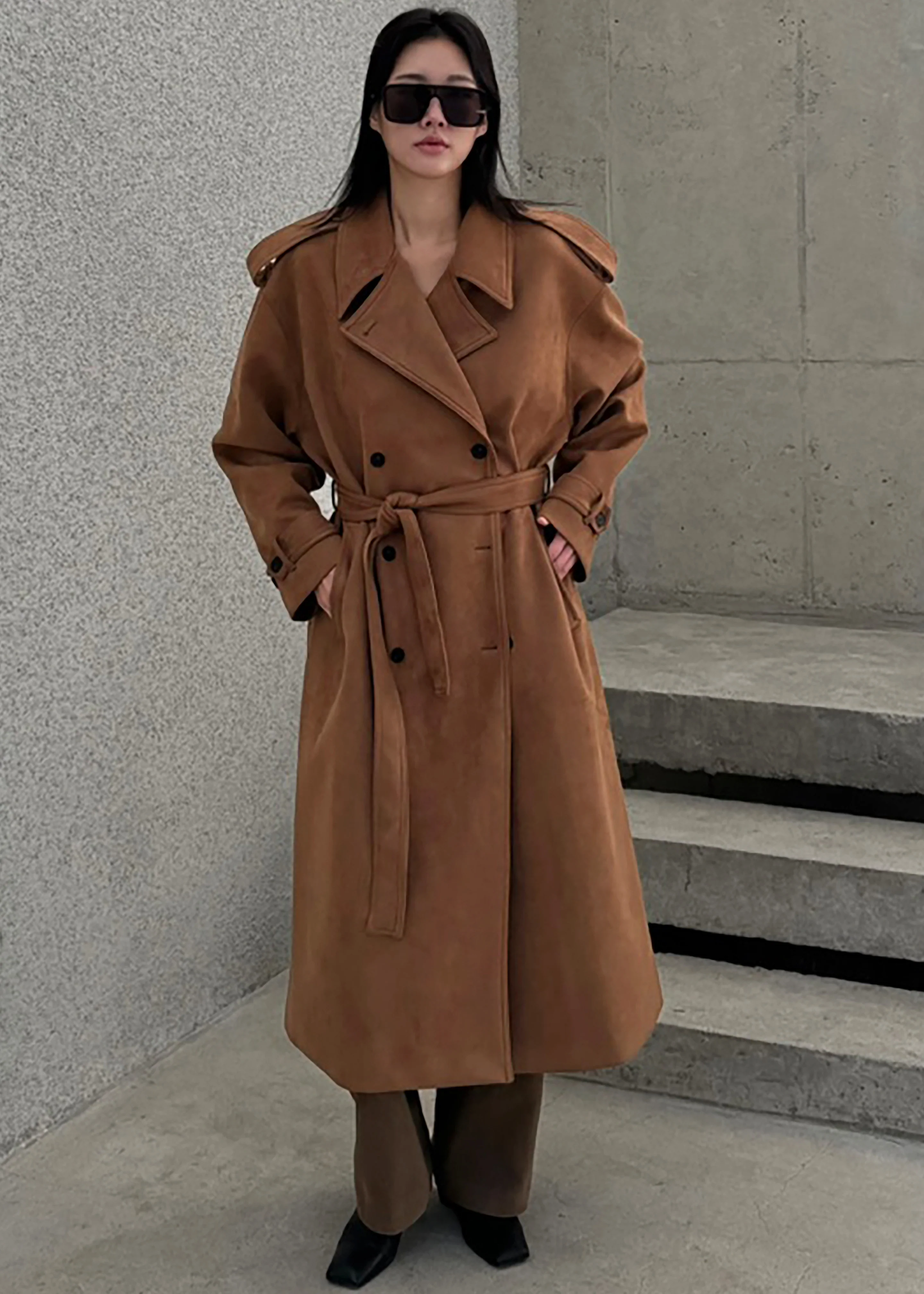 Lulea Faux Suede Trench Coat - Camel - Image 5