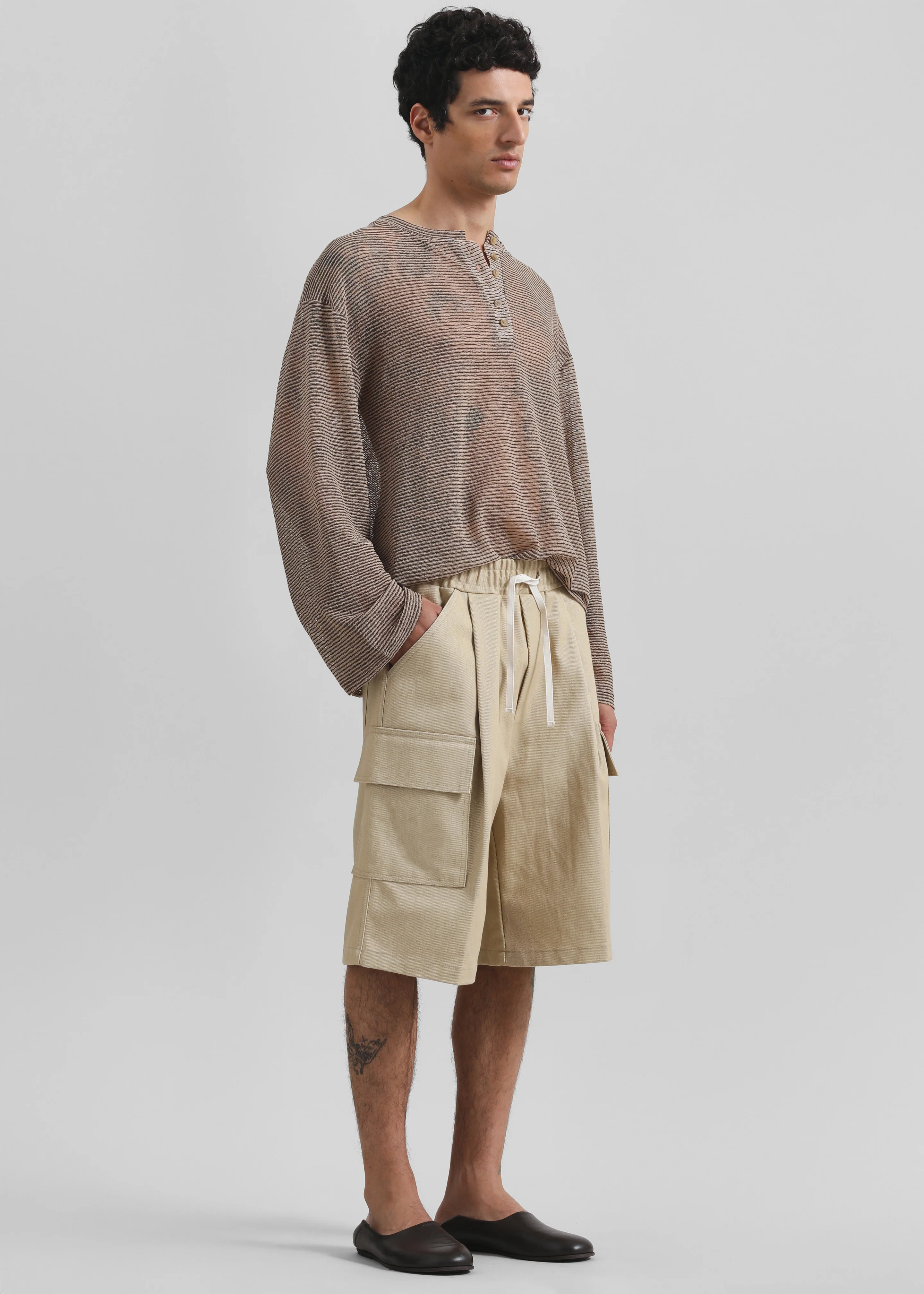 Luray Henley T-Shirt - Beige/Black Stripe - Image 3