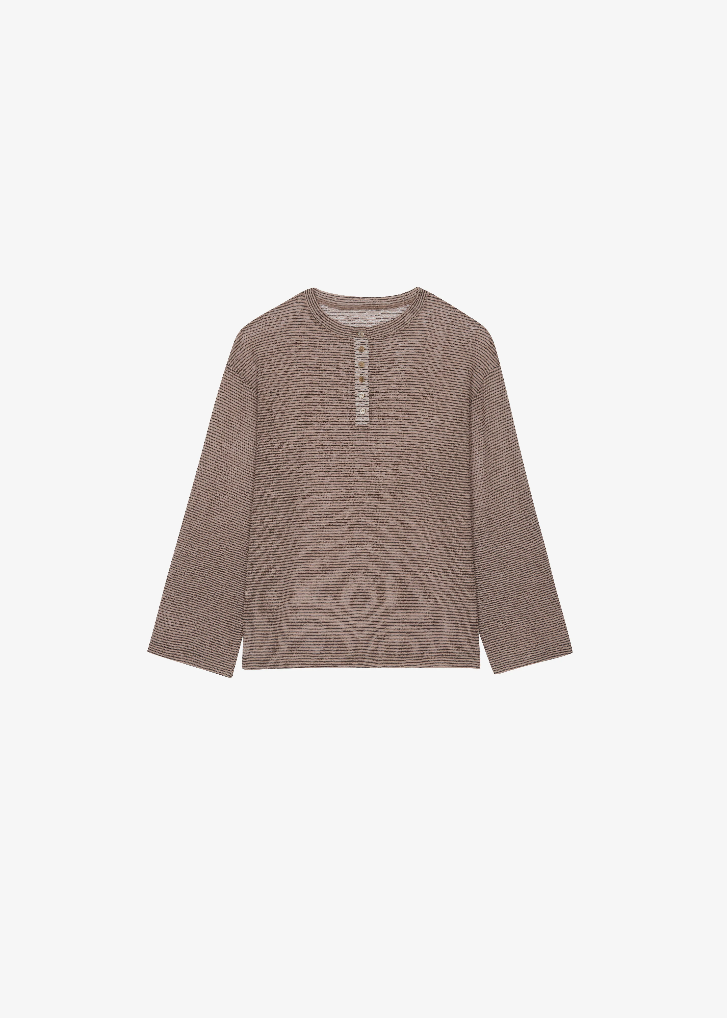 Luray Henley T-Shirt - Beige/Black Stripe - Image 6