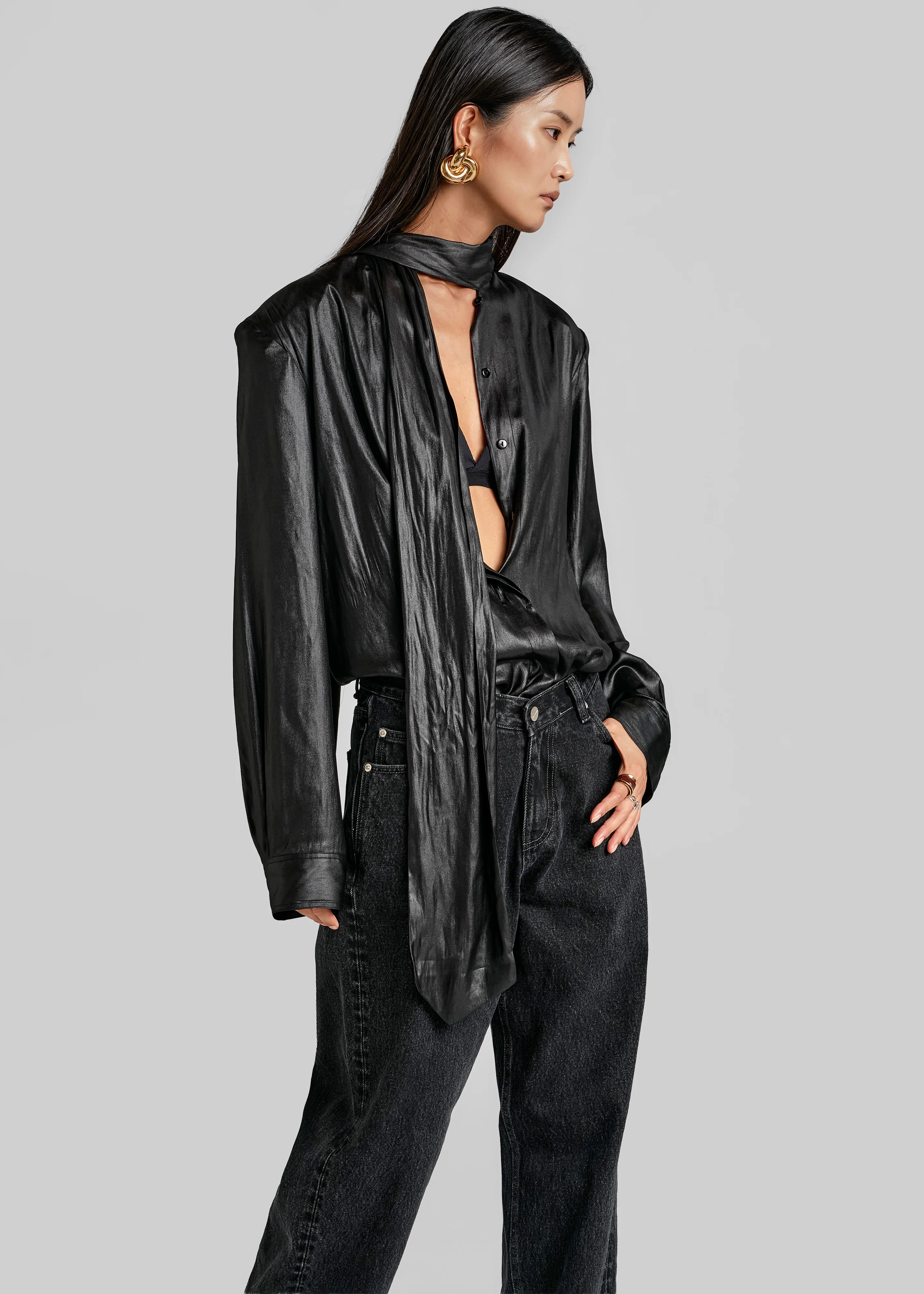 Mabillon Padded Lavalliere Blouse - Black - Image 3