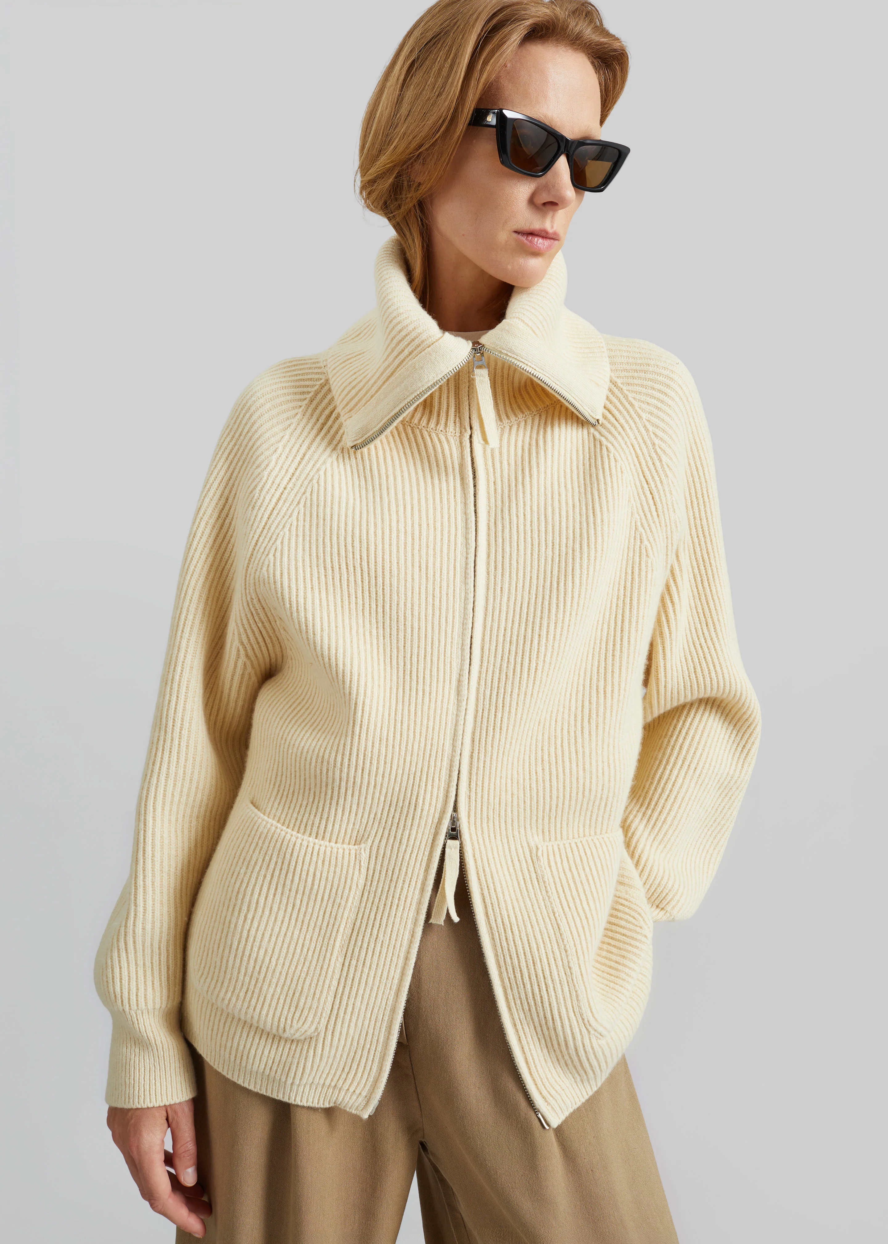 Malabry Knit Zip-Up Cardigan - Pale Yellow - Image 5