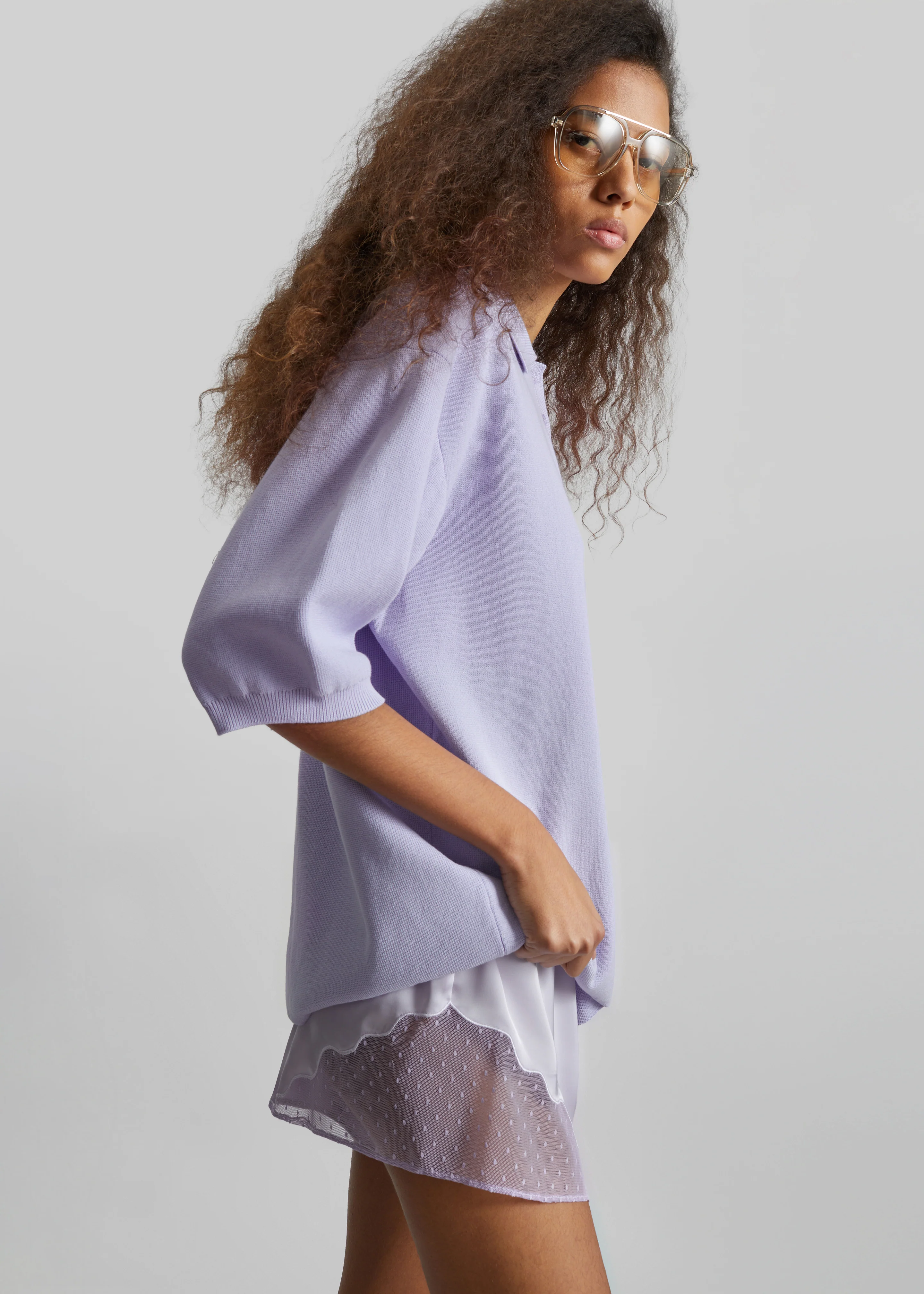 Malmo Satin Mini Shorts - Lavender - Image 6