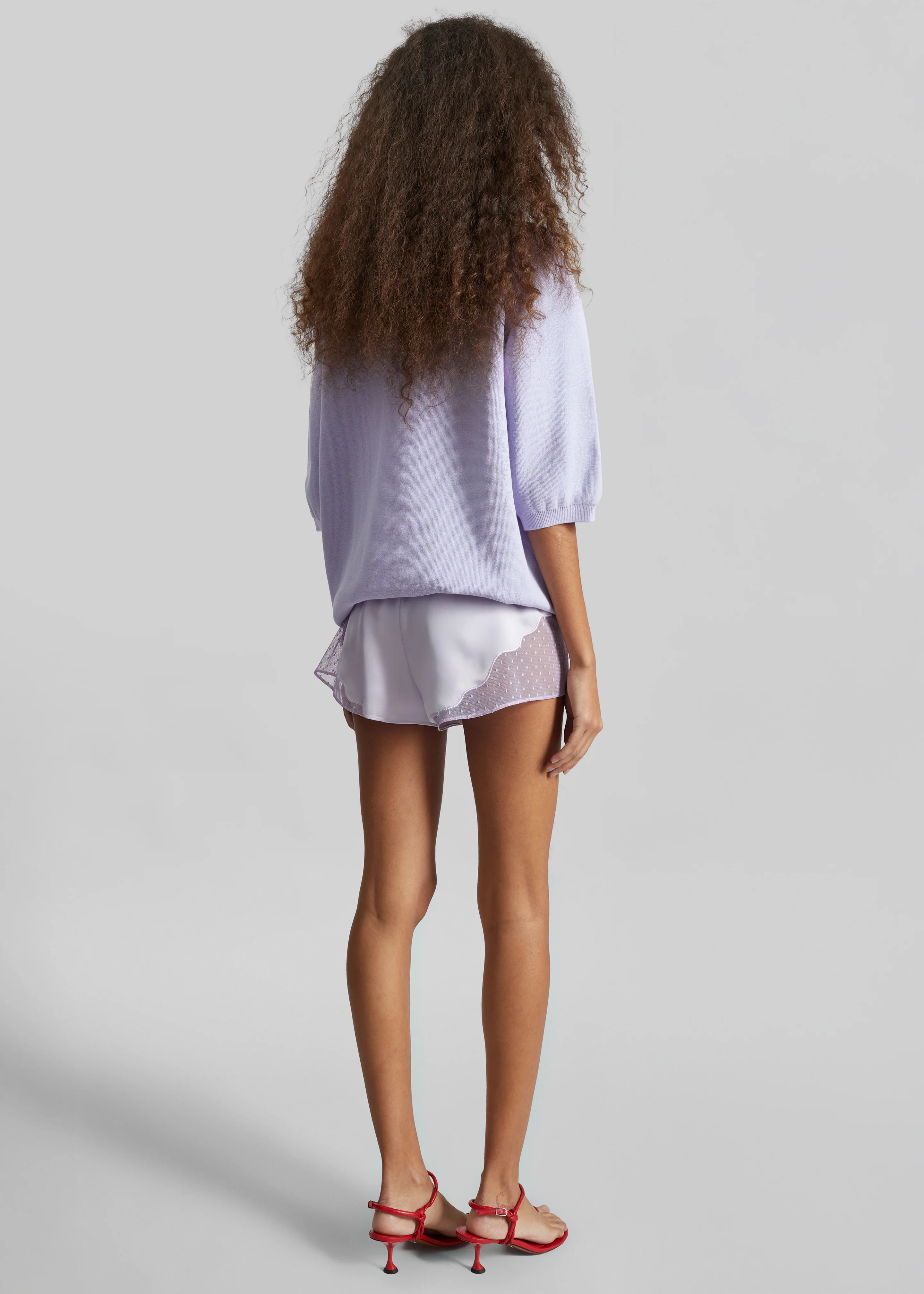 Malmo Satin Mini Shorts - Lavender - Image 7