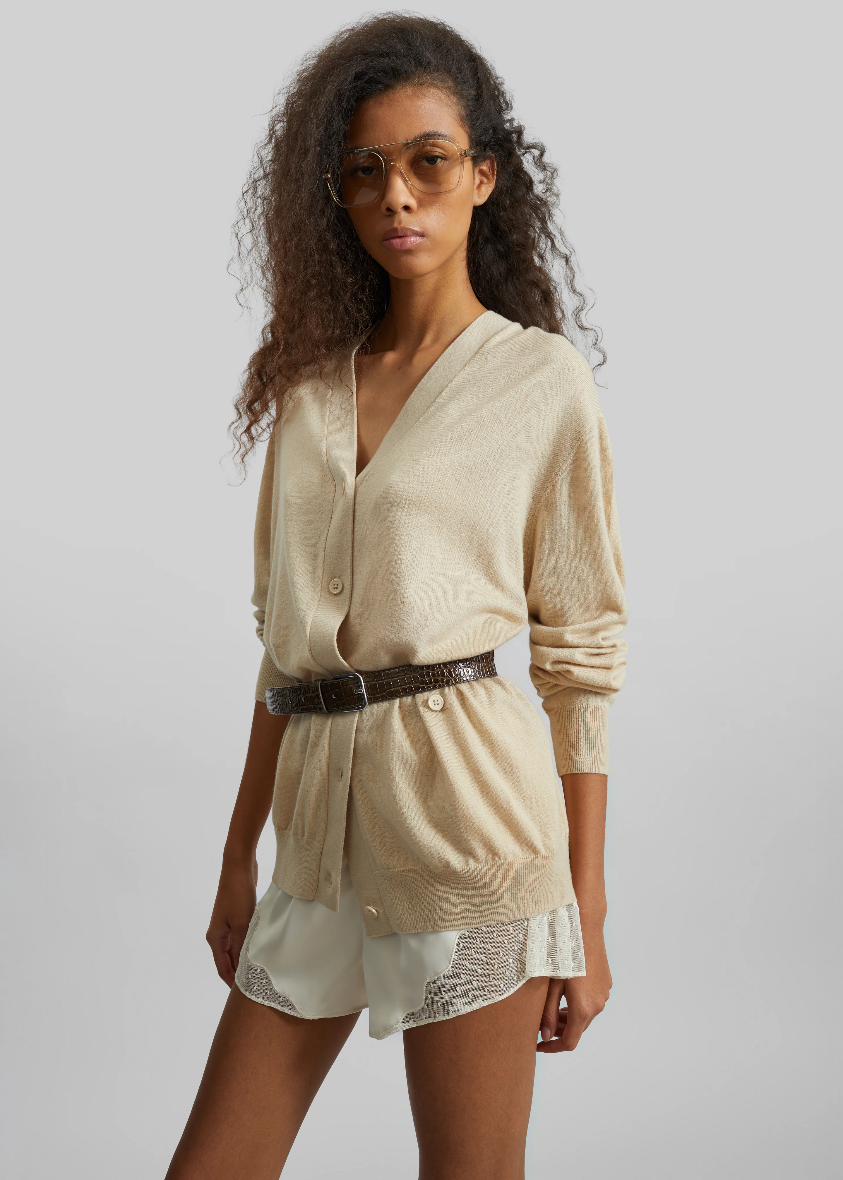 Malmo Satin Mini Shorts - Light Beige - Image 4