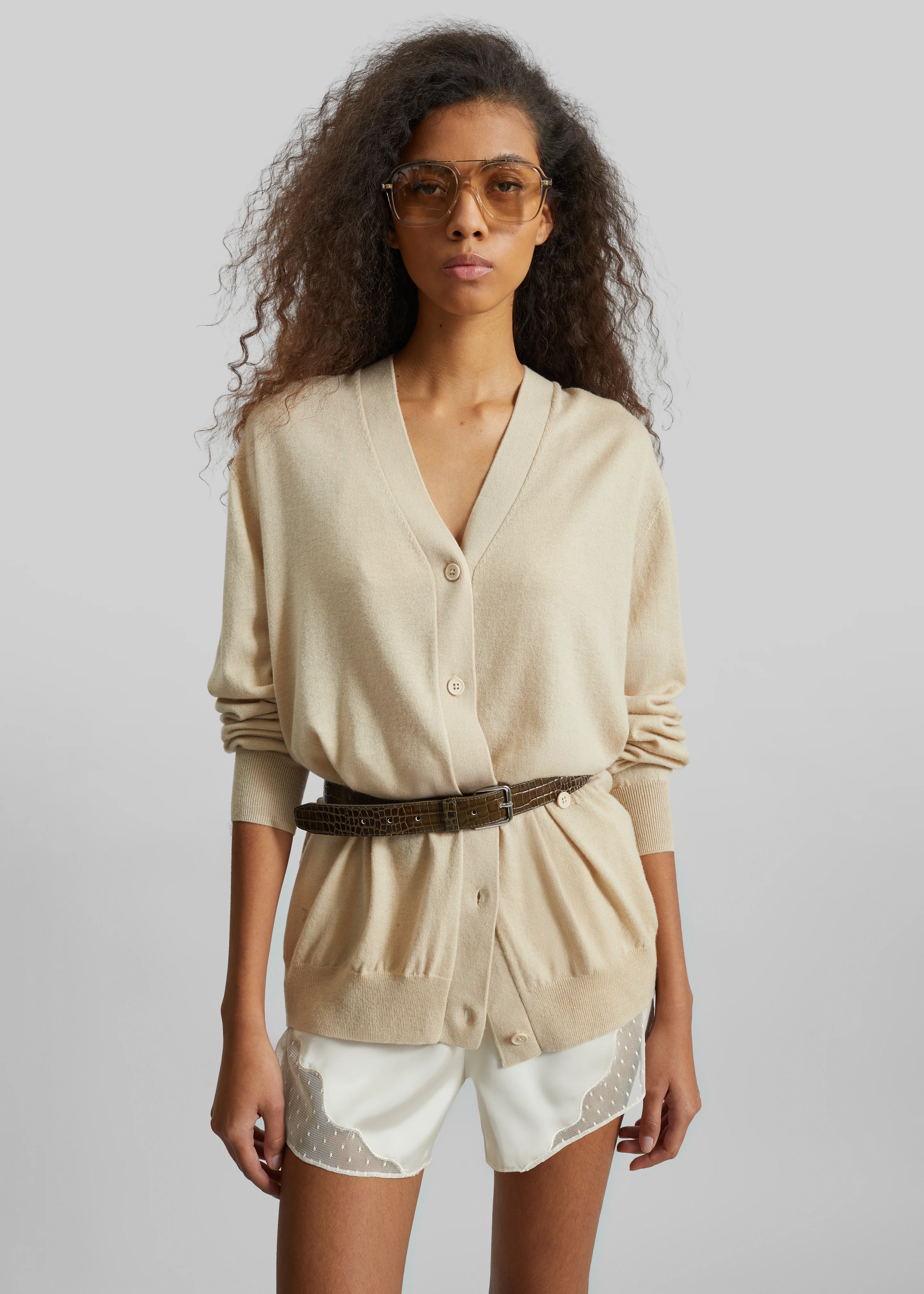 Malmo Satin Mini Shorts - Light Beige - Image 5