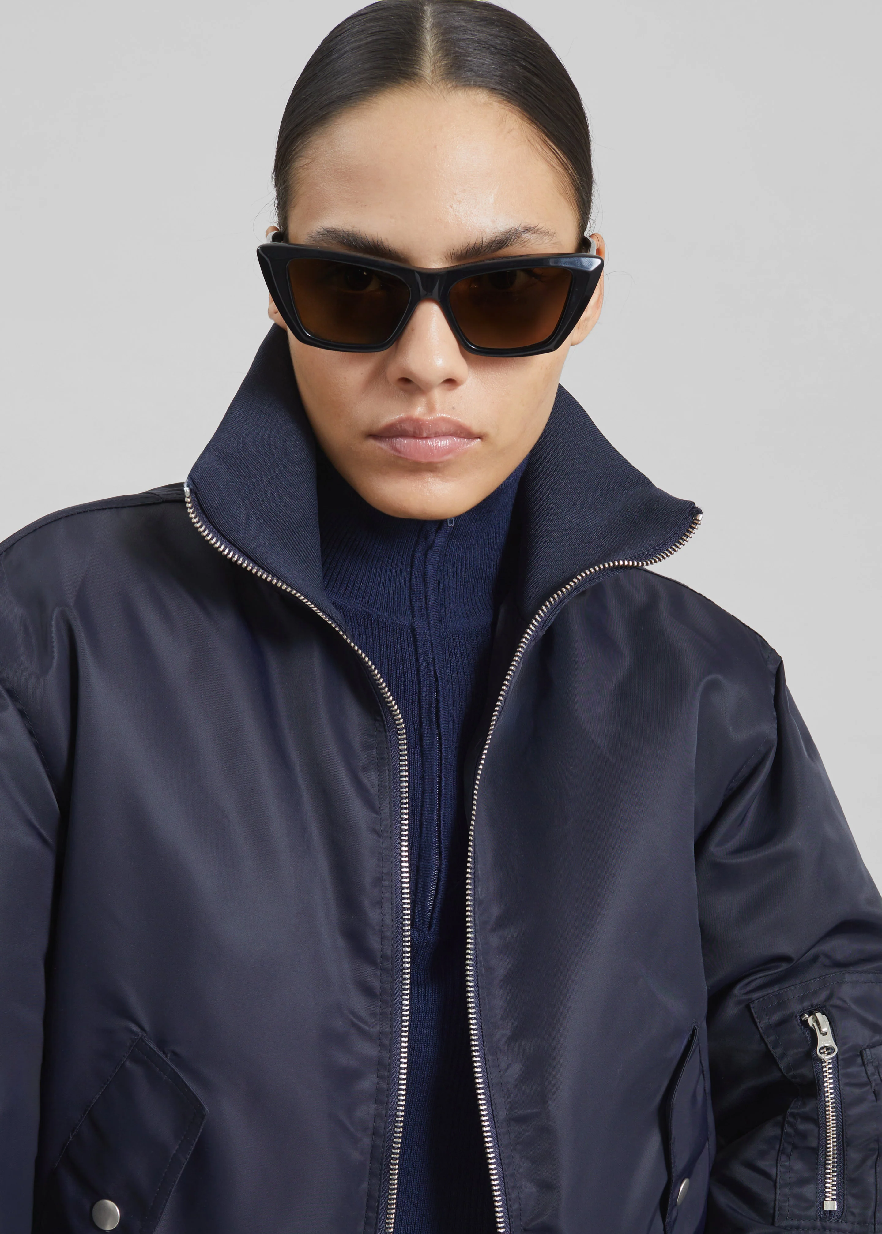 Maloy Cropped Bomber Jacket - Navy - Image 4