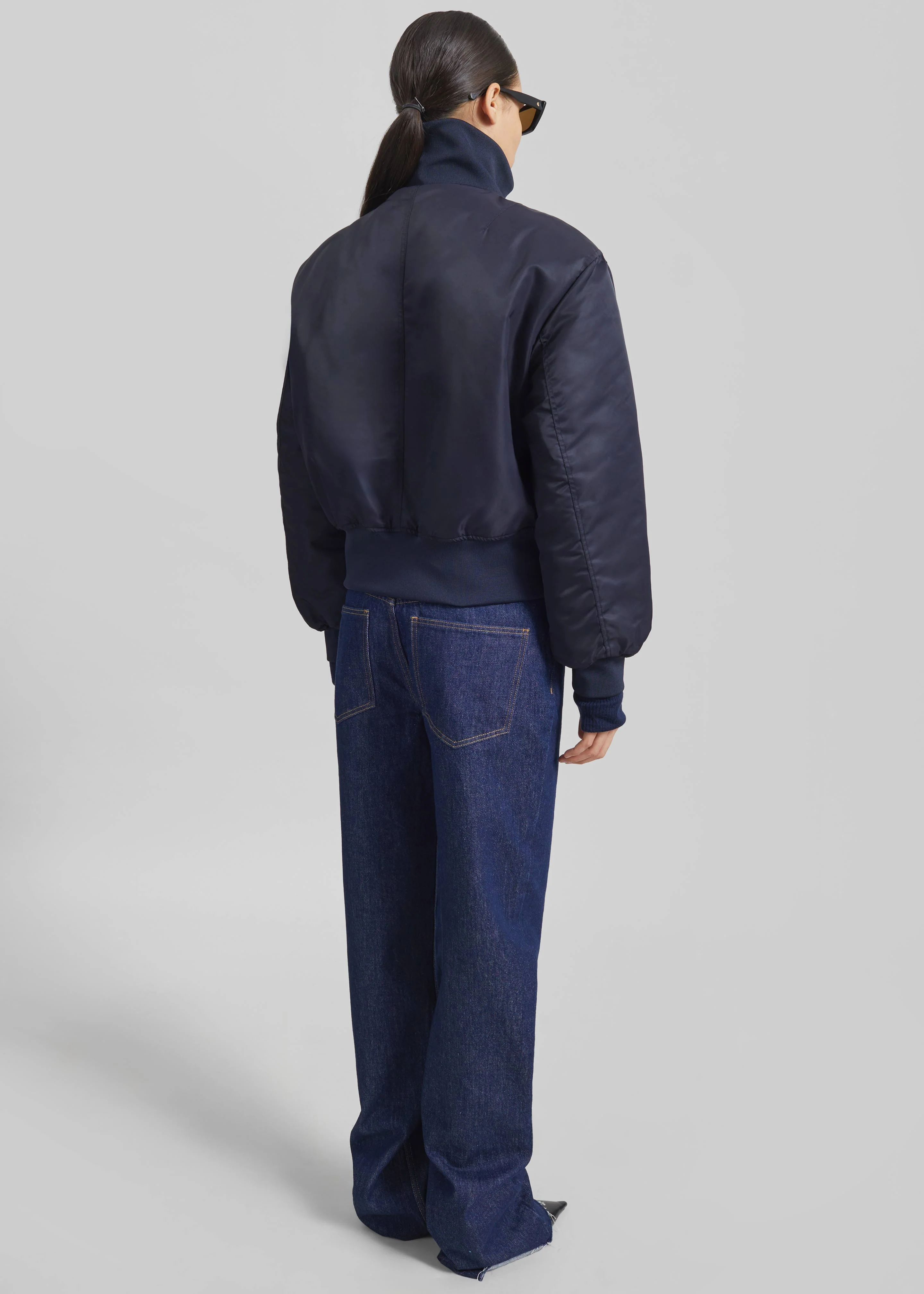 Maloy Cropped Bomber Jacket - Navy - Image 8
