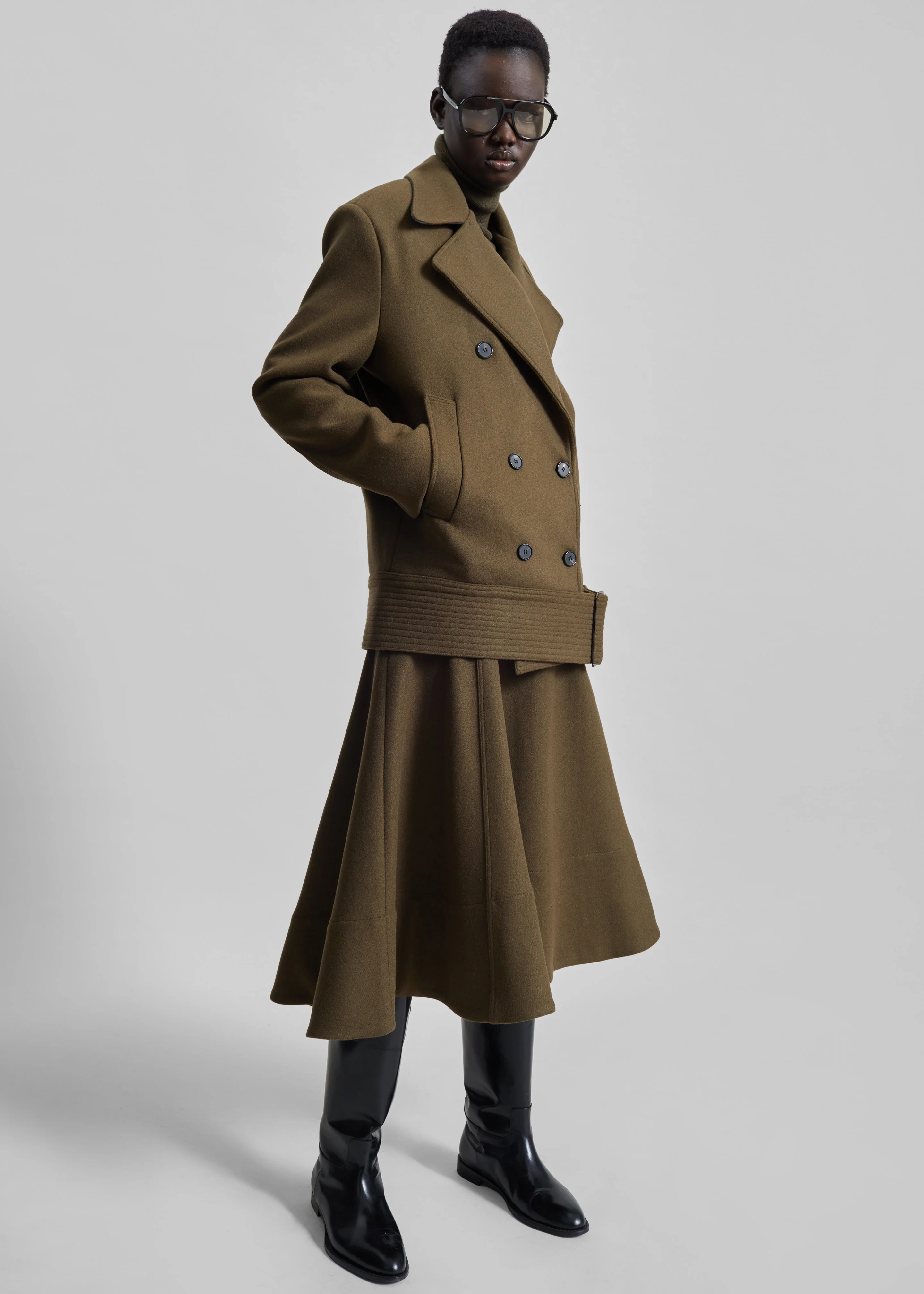Manali Belted Peacoat - Olive Brown - Image 2