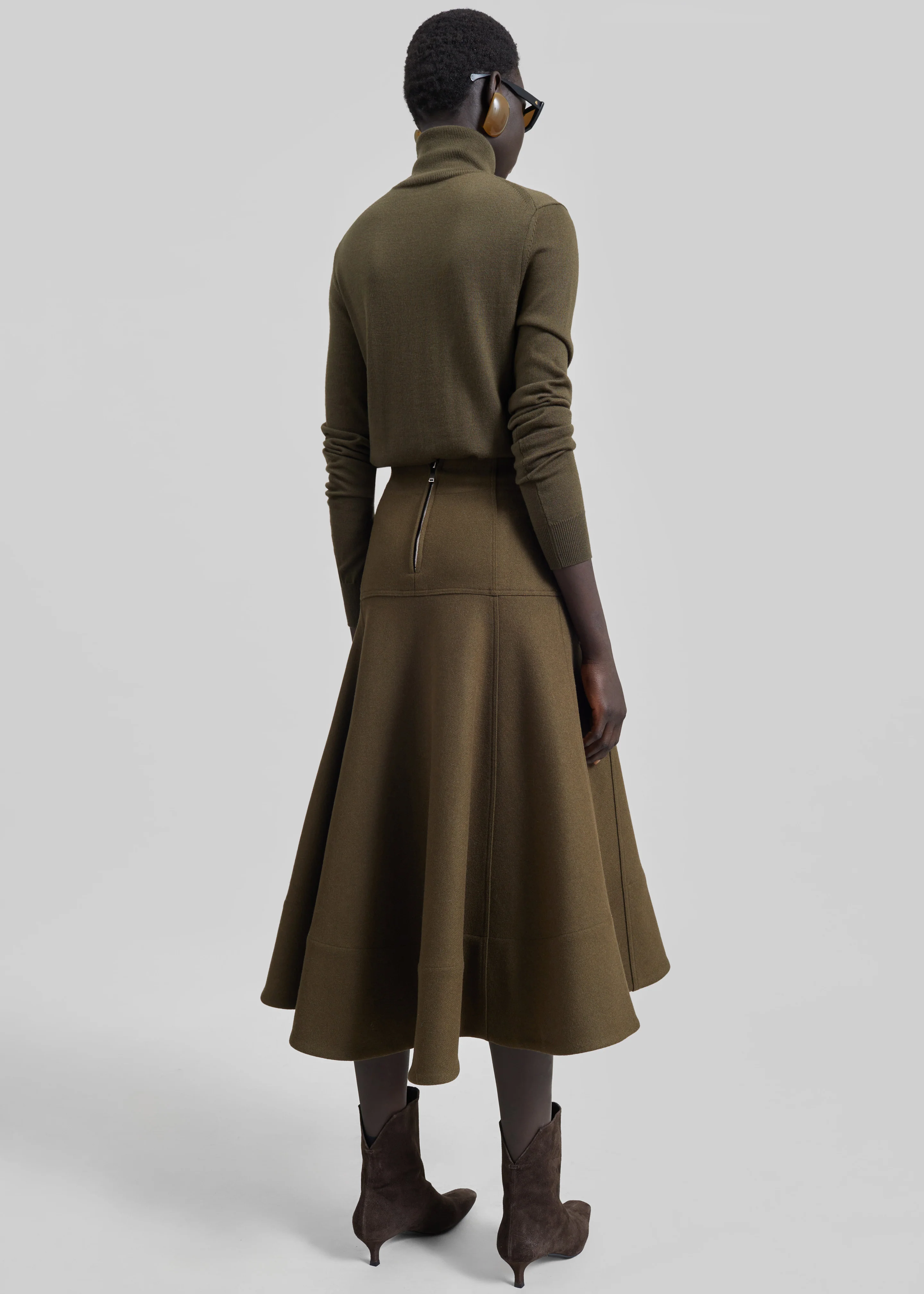 Manali Flared Midi Skirt - Olive Brown - Image 10