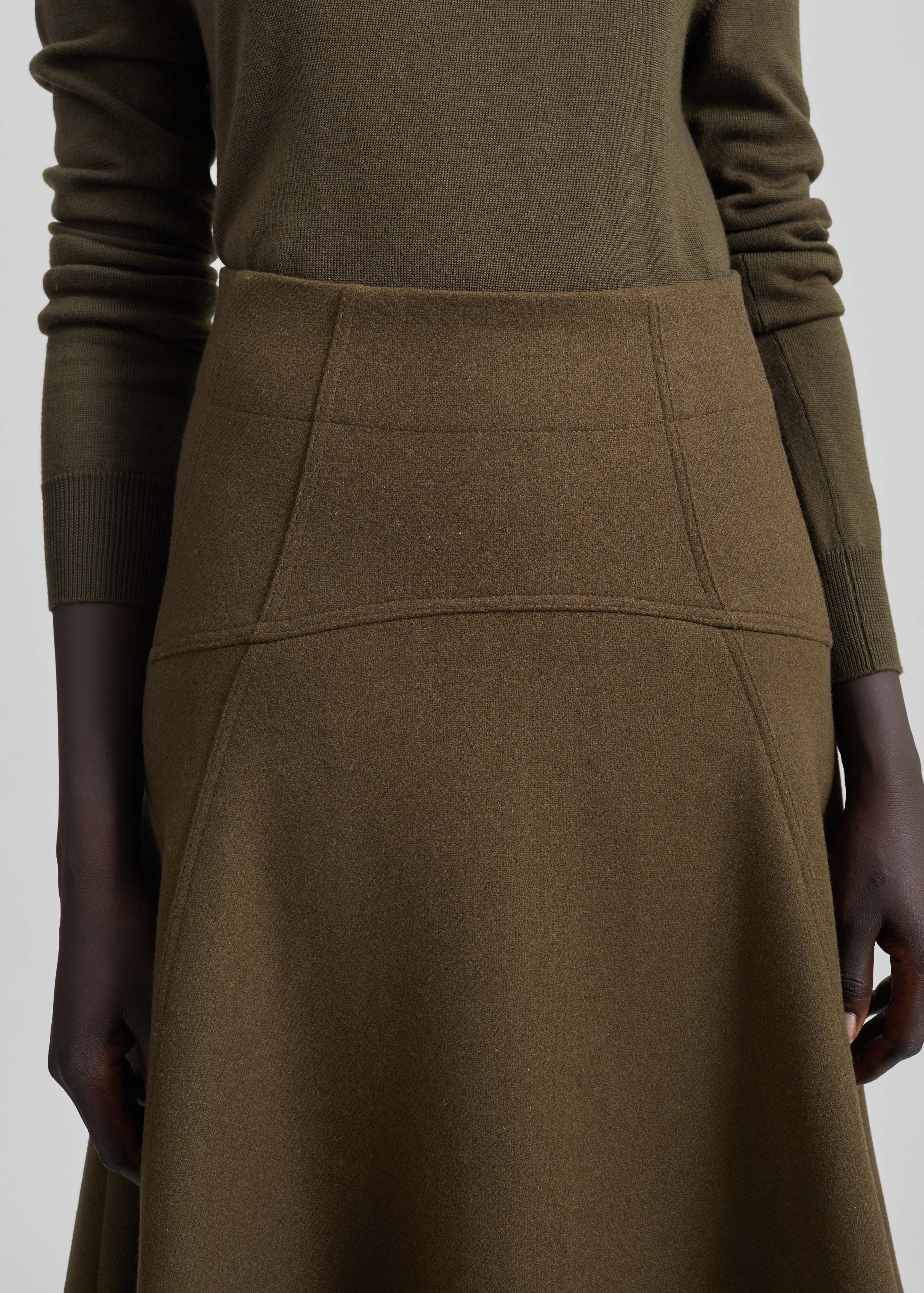 Manali Flared Midi Skirt - Olive Brown - Image 3