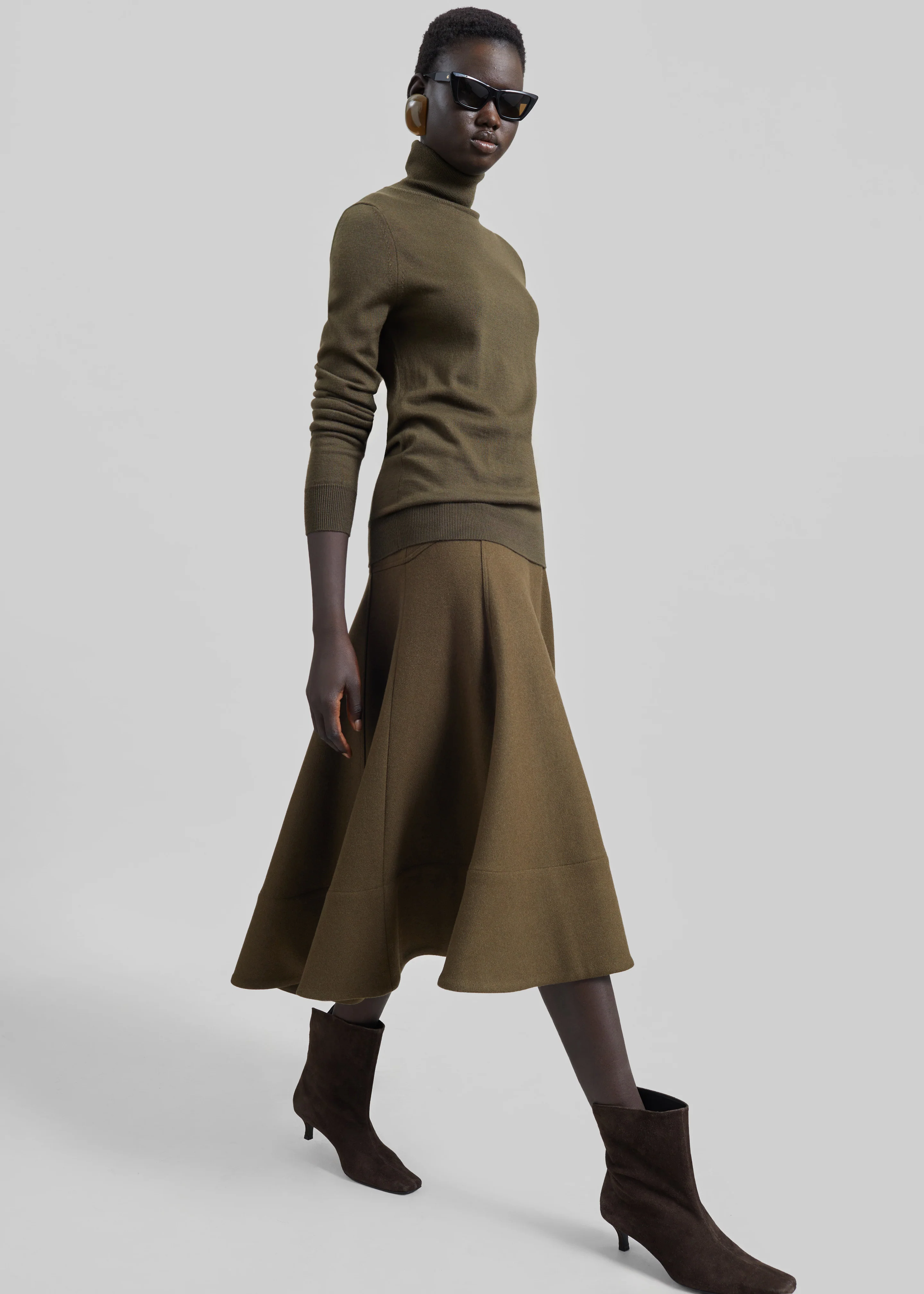 Manali Flared Midi Skirt - Olive Brown - Image 5