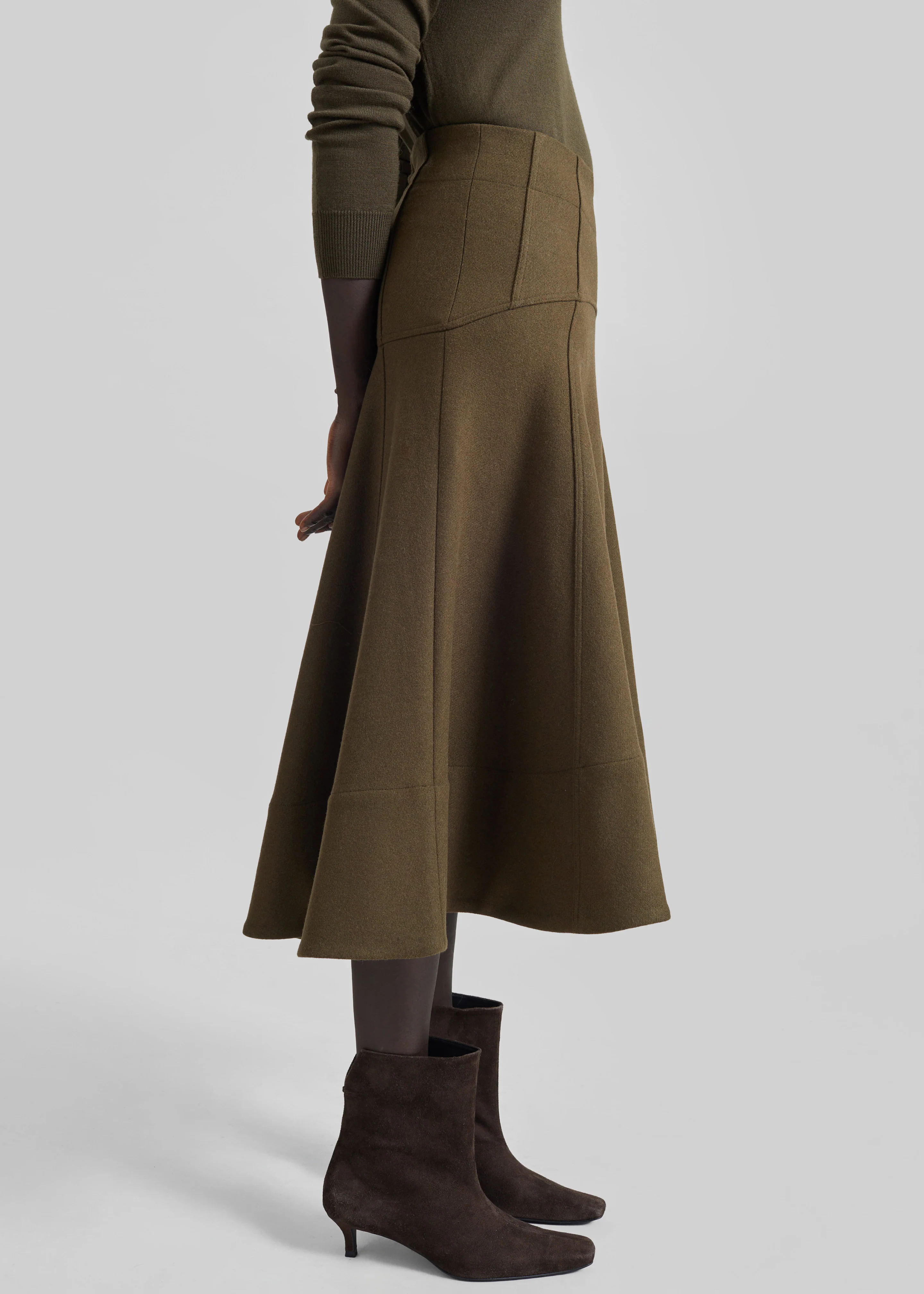 Manali Flared Midi Skirt - Olive Brown - Image 6