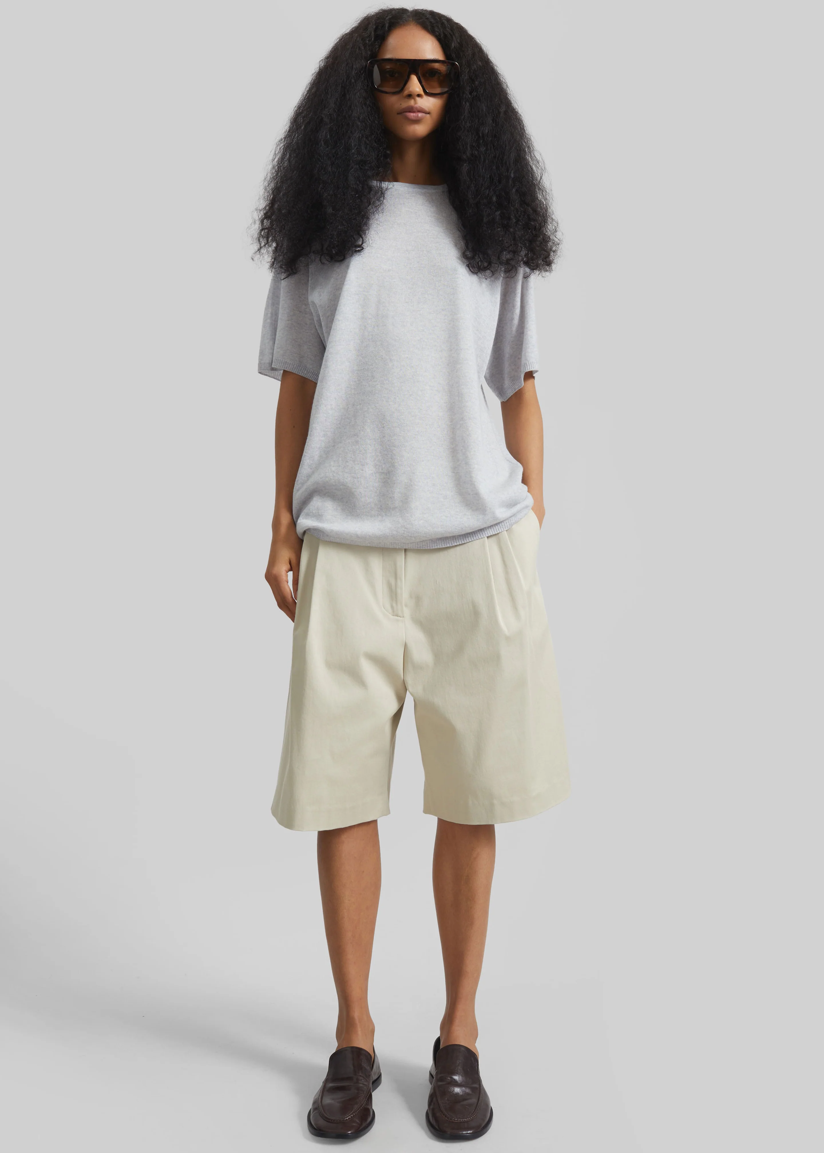 Marfa Cotton Pleated Bermuda - Light Beige - Image 6