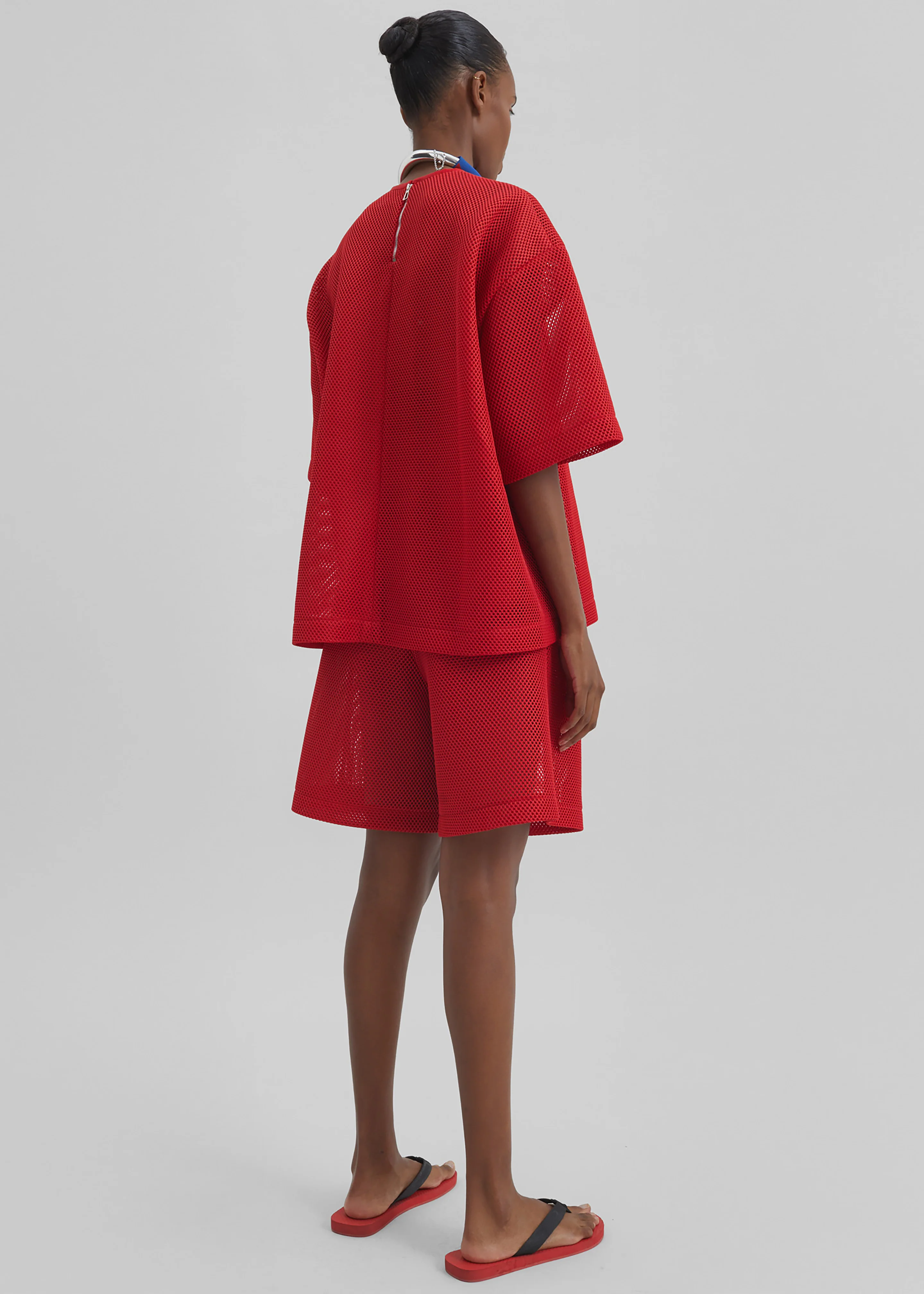 Marfa Mesh Pleated Bermuda Shorts - Red - Image 10