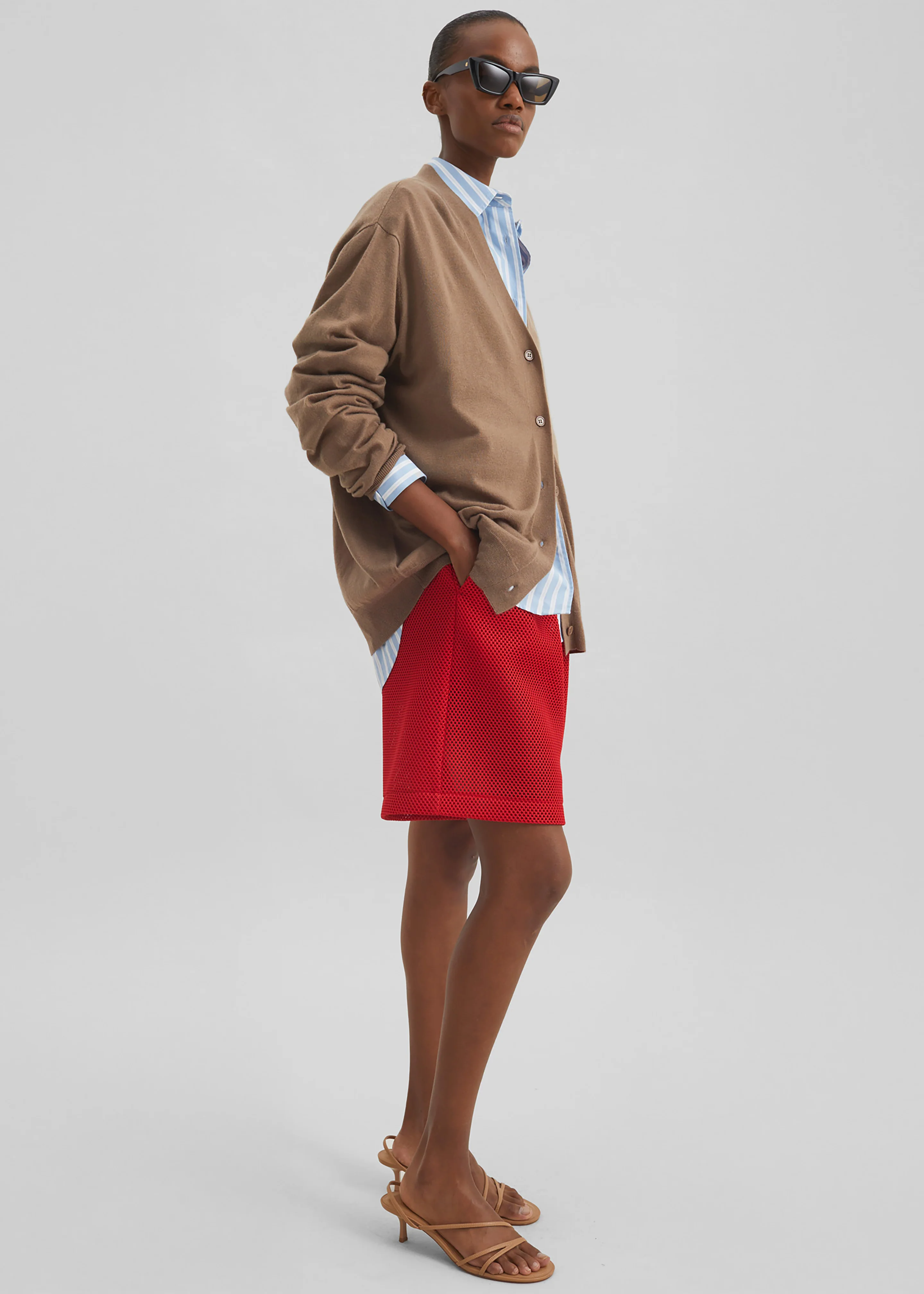 Marfa Mesh Pleated Bermuda Shorts - Red - Image 6