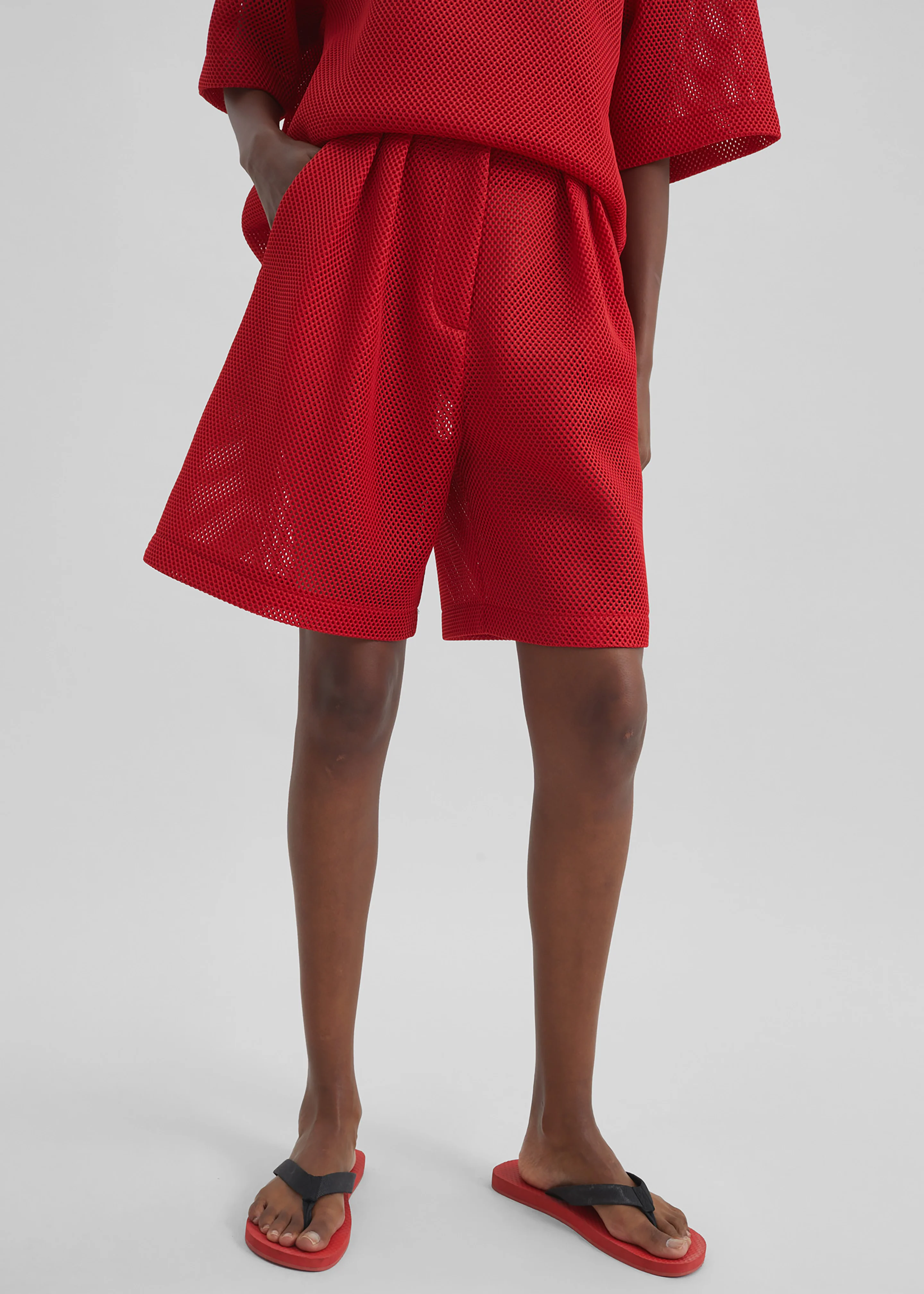 Marfa Mesh Pleated Bermuda Shorts - Red - Image 7