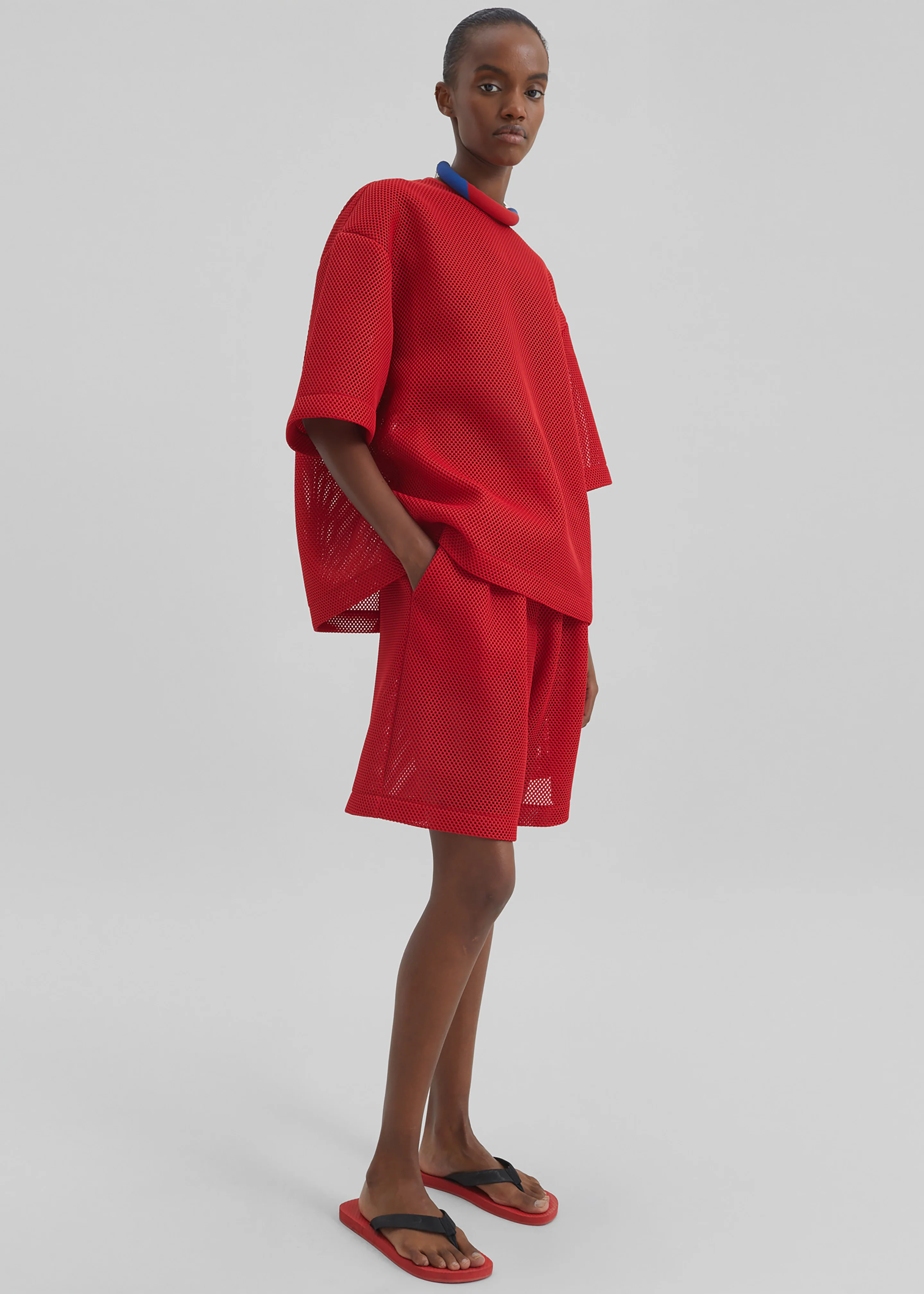 Marfa Mesh Pleated Bermuda Shorts - Red - Image 8