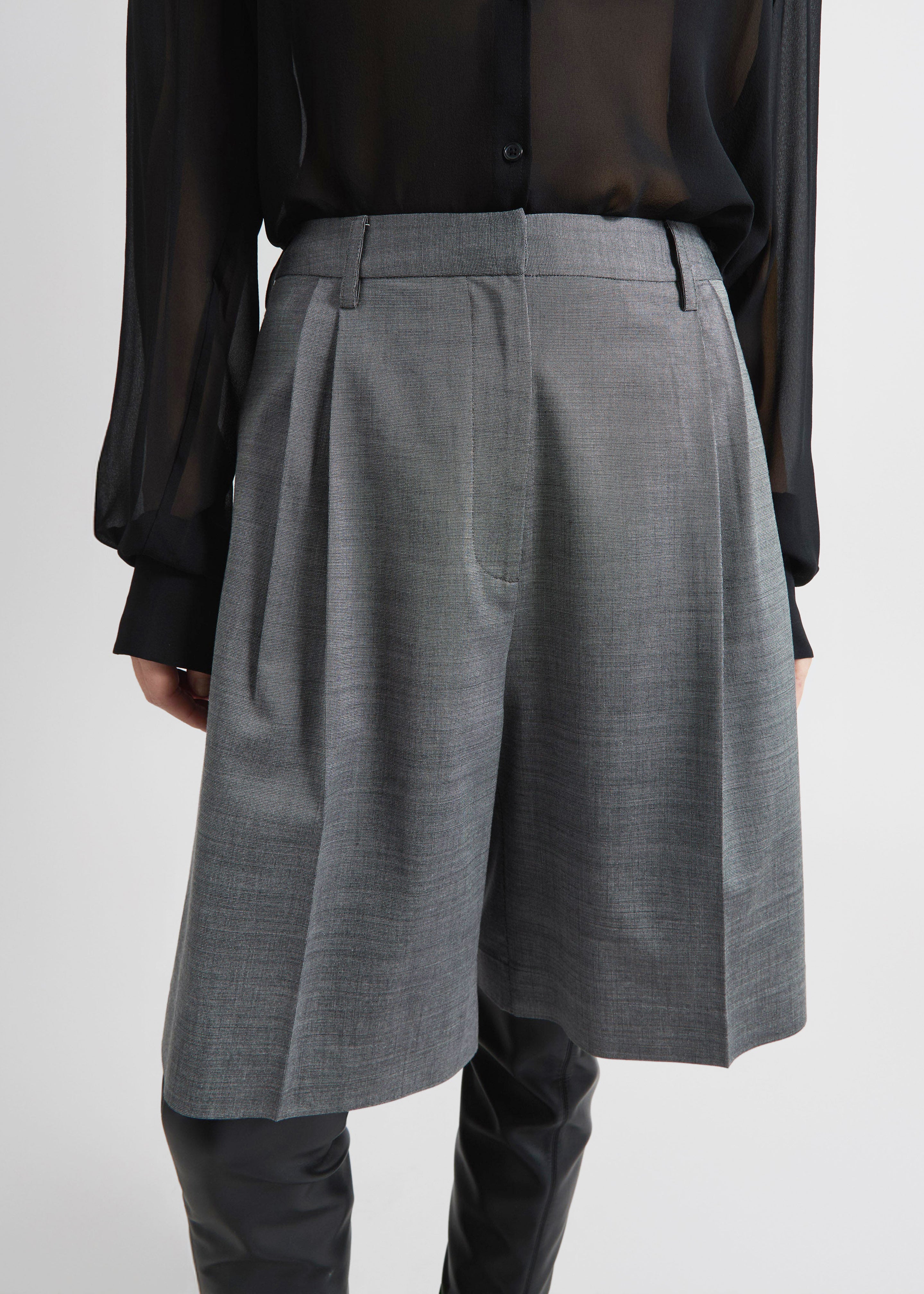 Marfa Pleated Bermuda Shorts - Grey Melange - Image 2