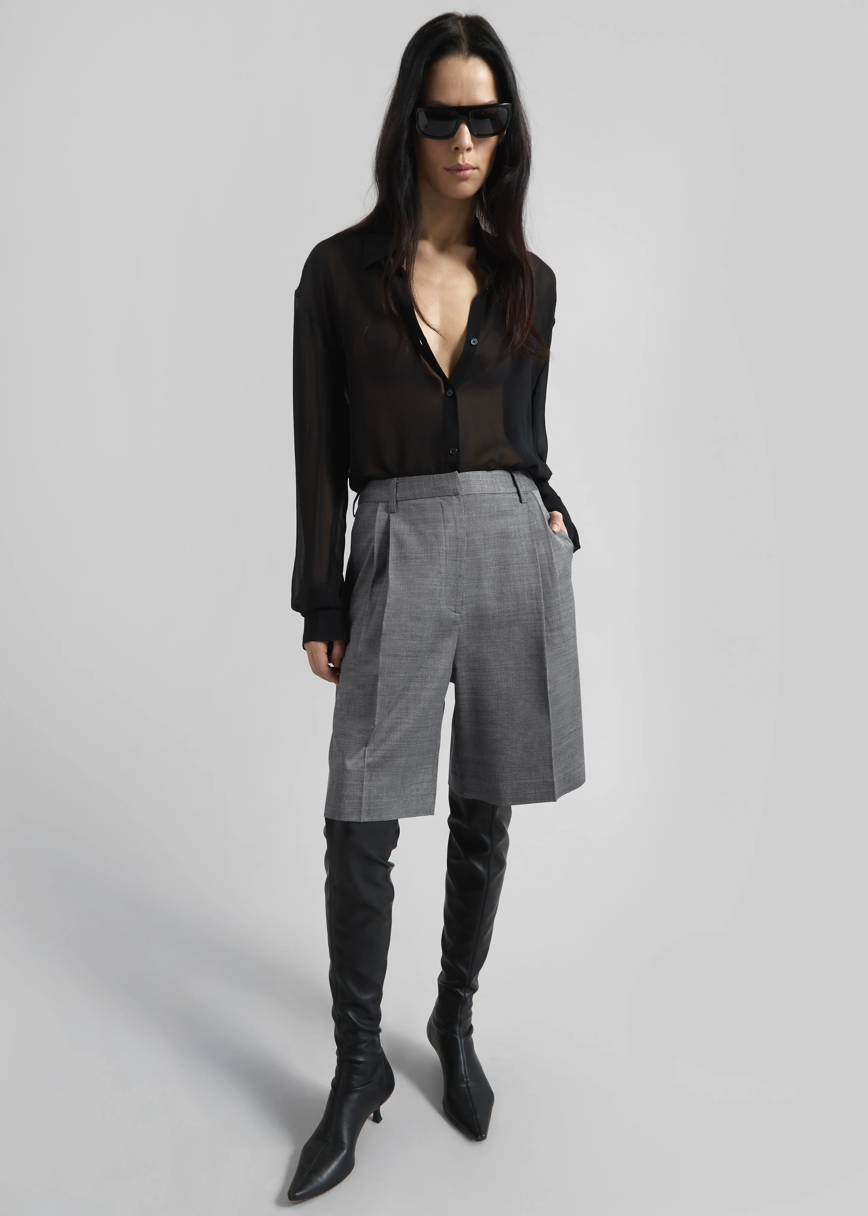 Marfa Pleated Bermuda Shorts - Grey Melange - Image 6