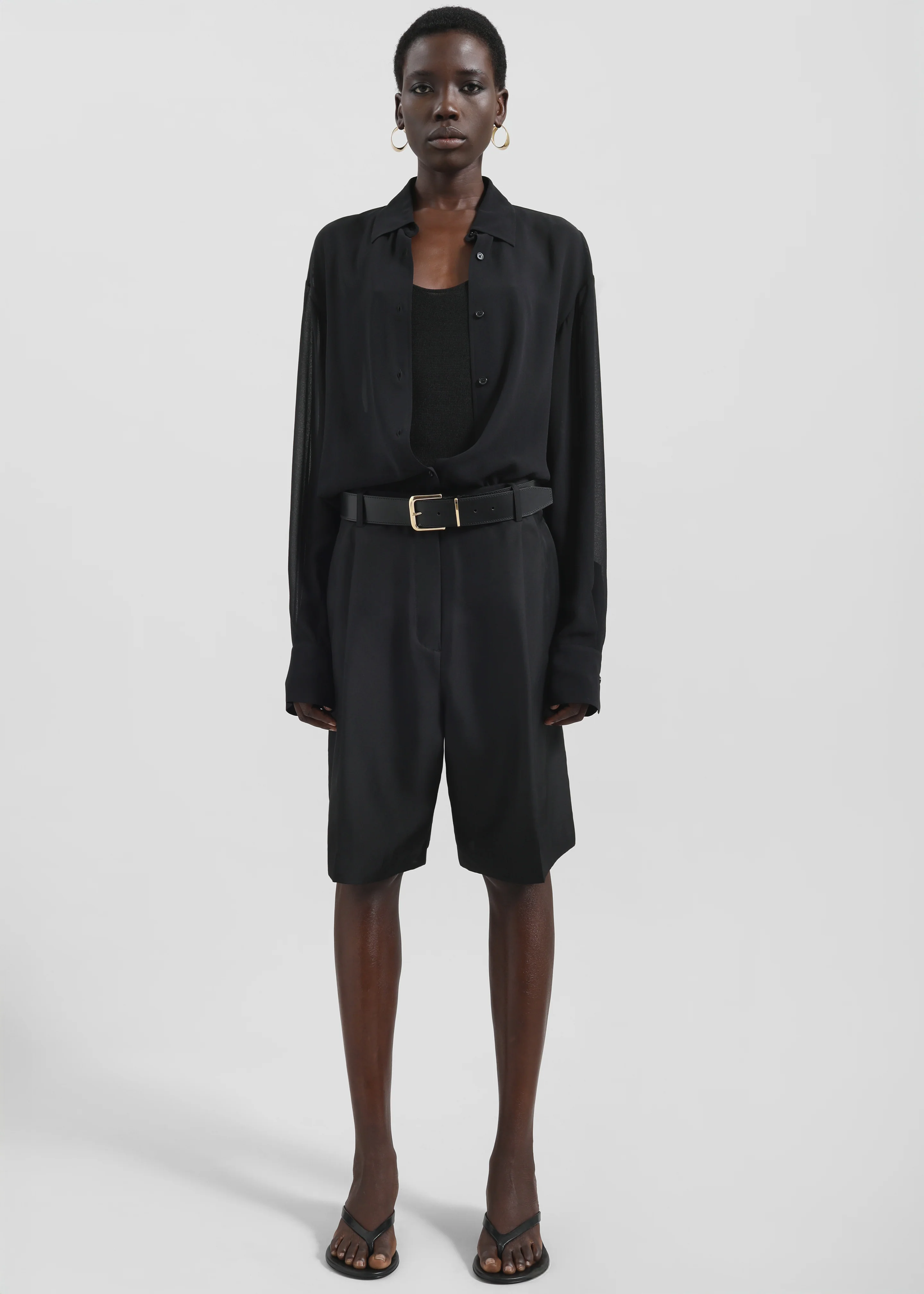 Marfa Pleated Silk Bermuda Shorts - Black - Image 3