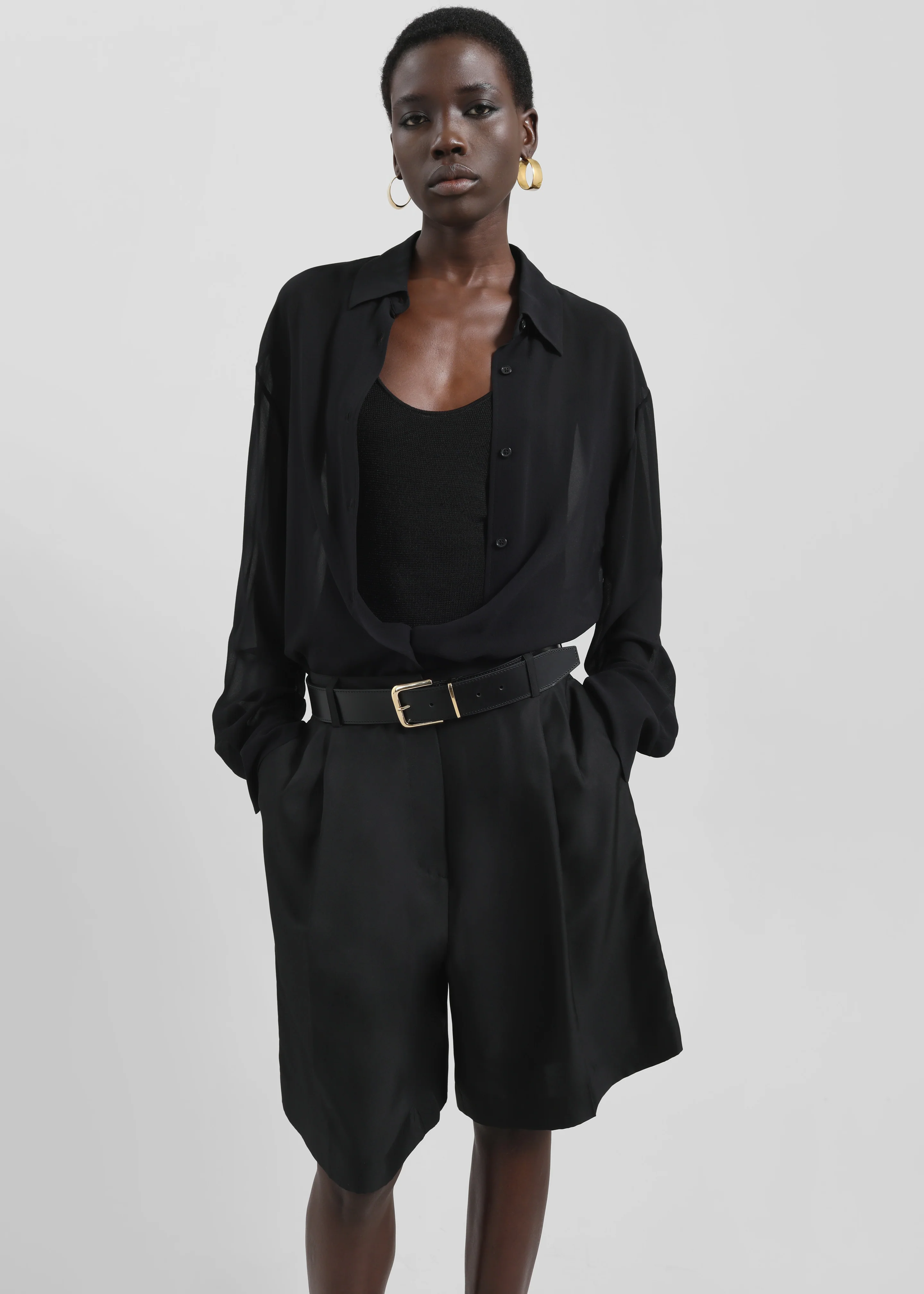 Marfa Pleated Silk Bermuda Shorts - Black - Image 4