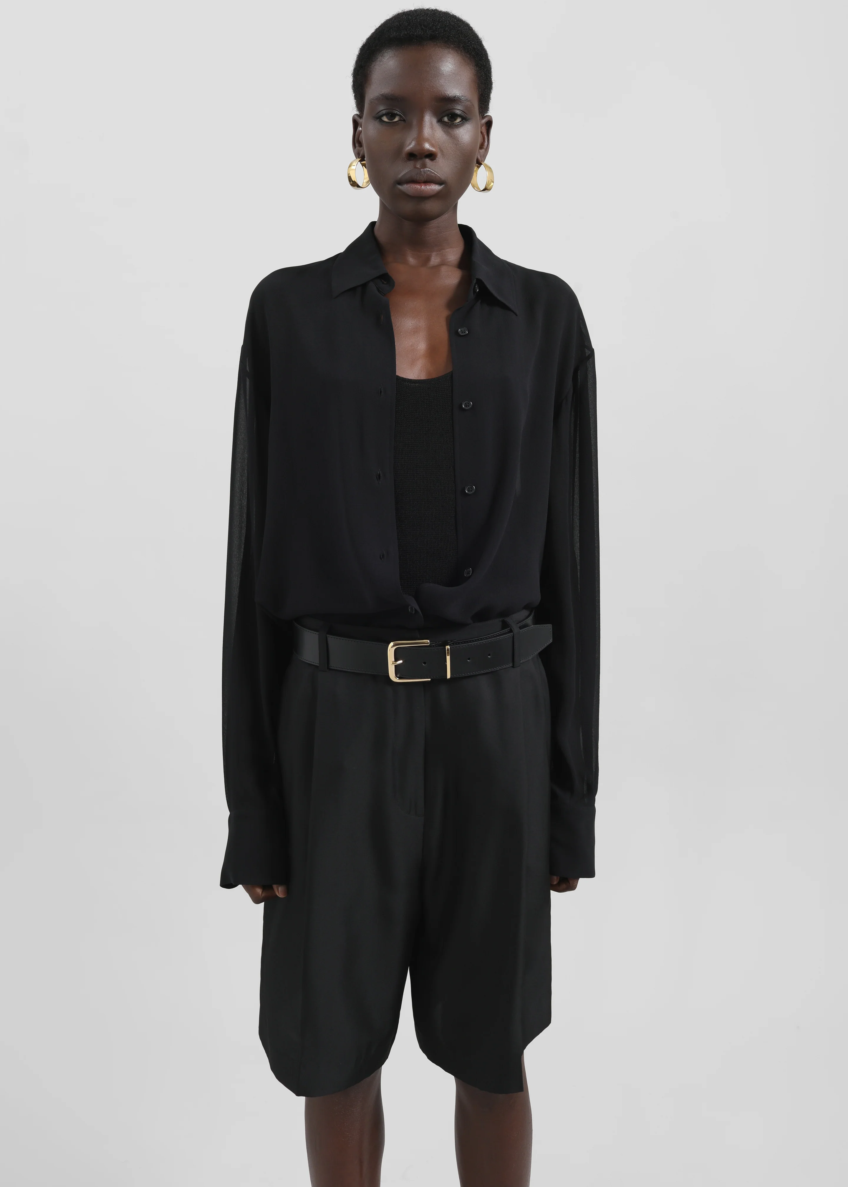 Marfa Pleated Silk Bermuda Shorts - Black - Image 7