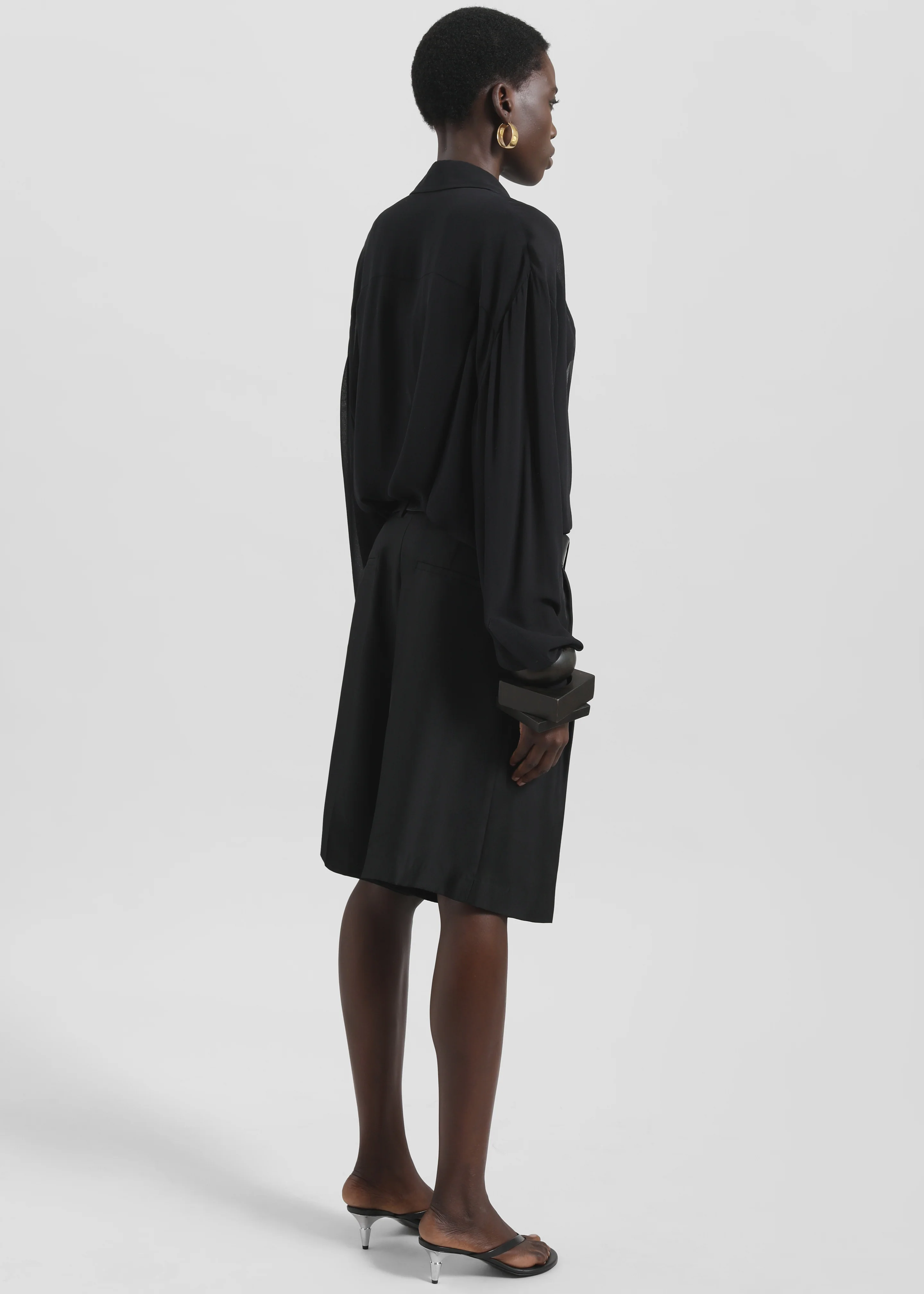 Marfa Pleated Silk Bermuda Shorts - Black - Image 8