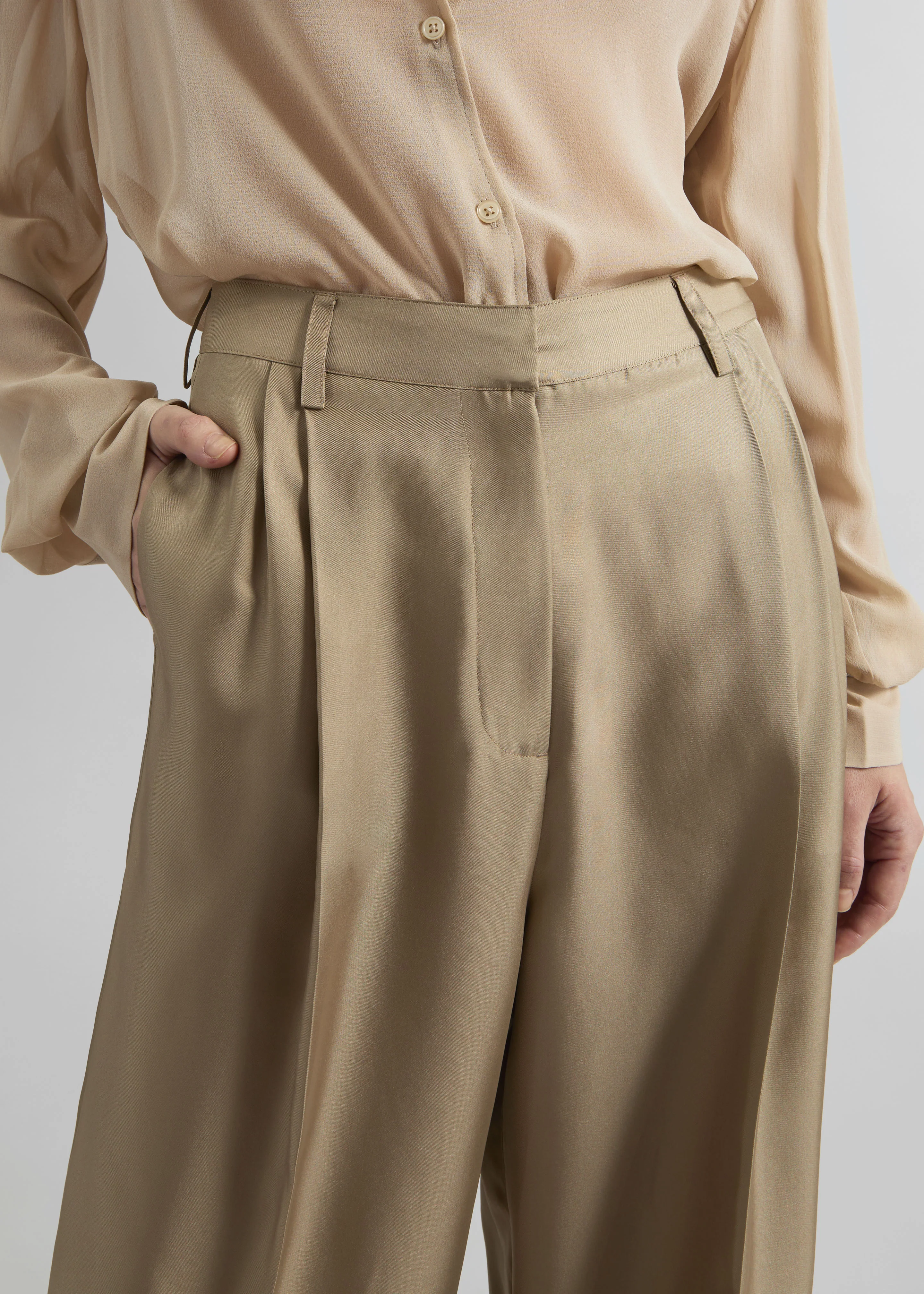 Marfa Pleated Silk Trousers - Beige - Image 3